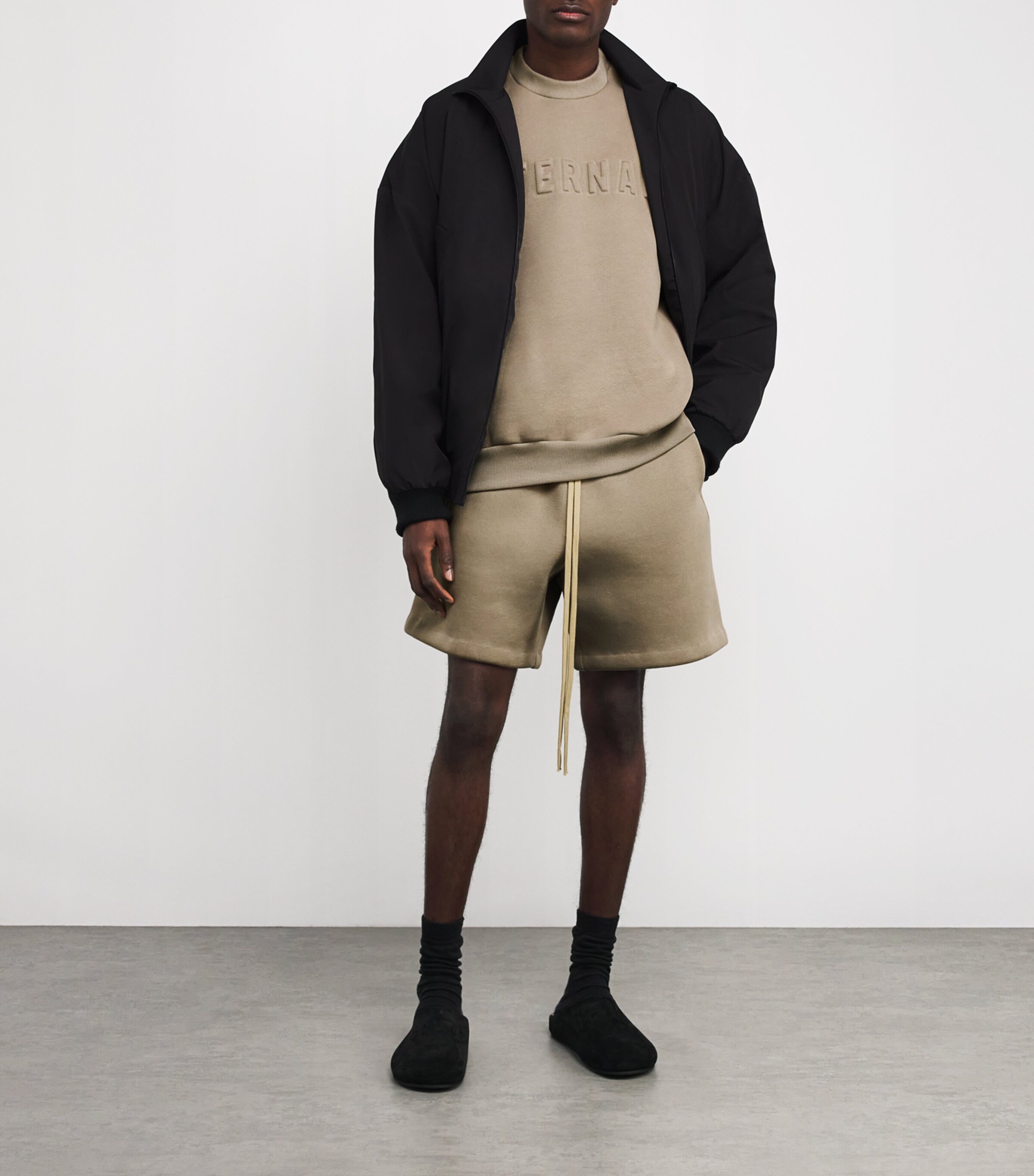 Fear Of God Mens Cotton-Blend Fleece Sweatshorts Dusty Beige Image 2