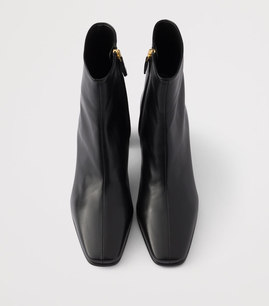 Prada Leather Heeled Booties Ankle Boots 65 Black Image 3