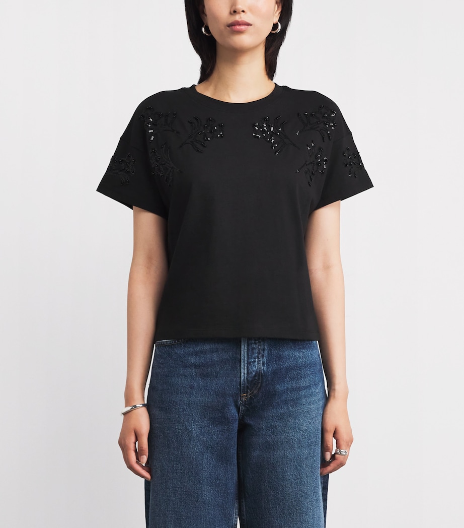Cotton Beaded Kelly T-Shirt BLACK Image 3