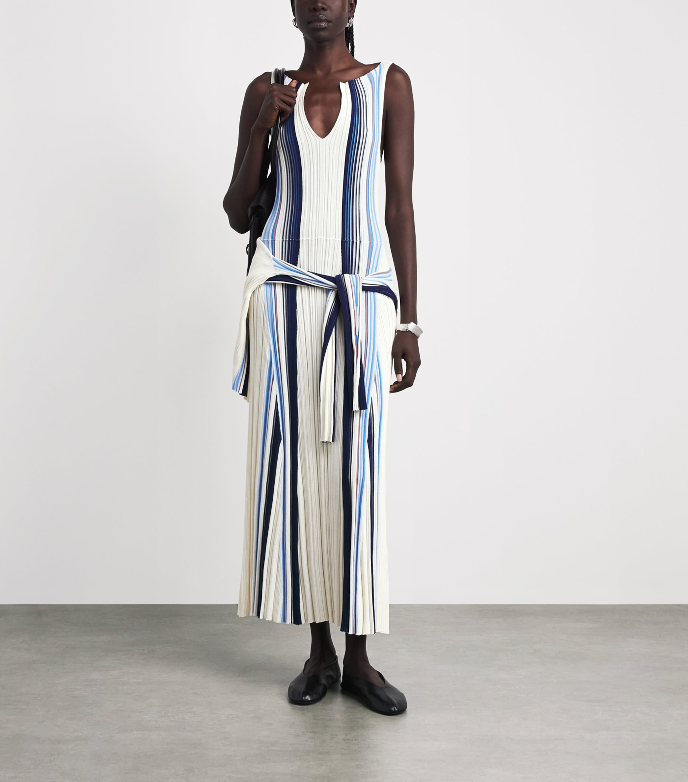 Theory Womens Ribbed Stripe Maxi Dress Chk Ivory Multi Image 2