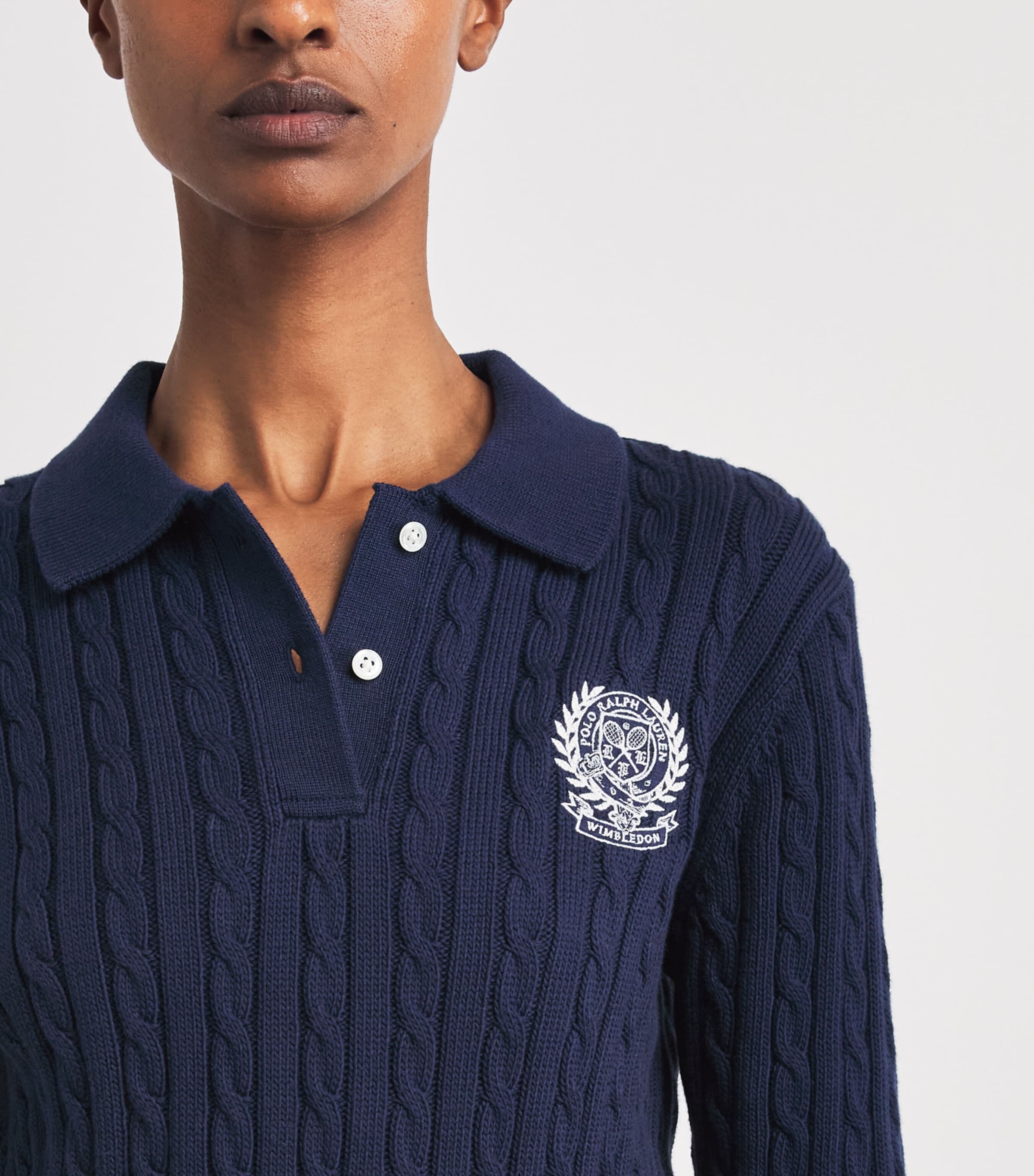 Polo Ralph Lauren Womens x Wimbledon Cotton Cable-Knit Polo Sweater Refined Navy Image 3