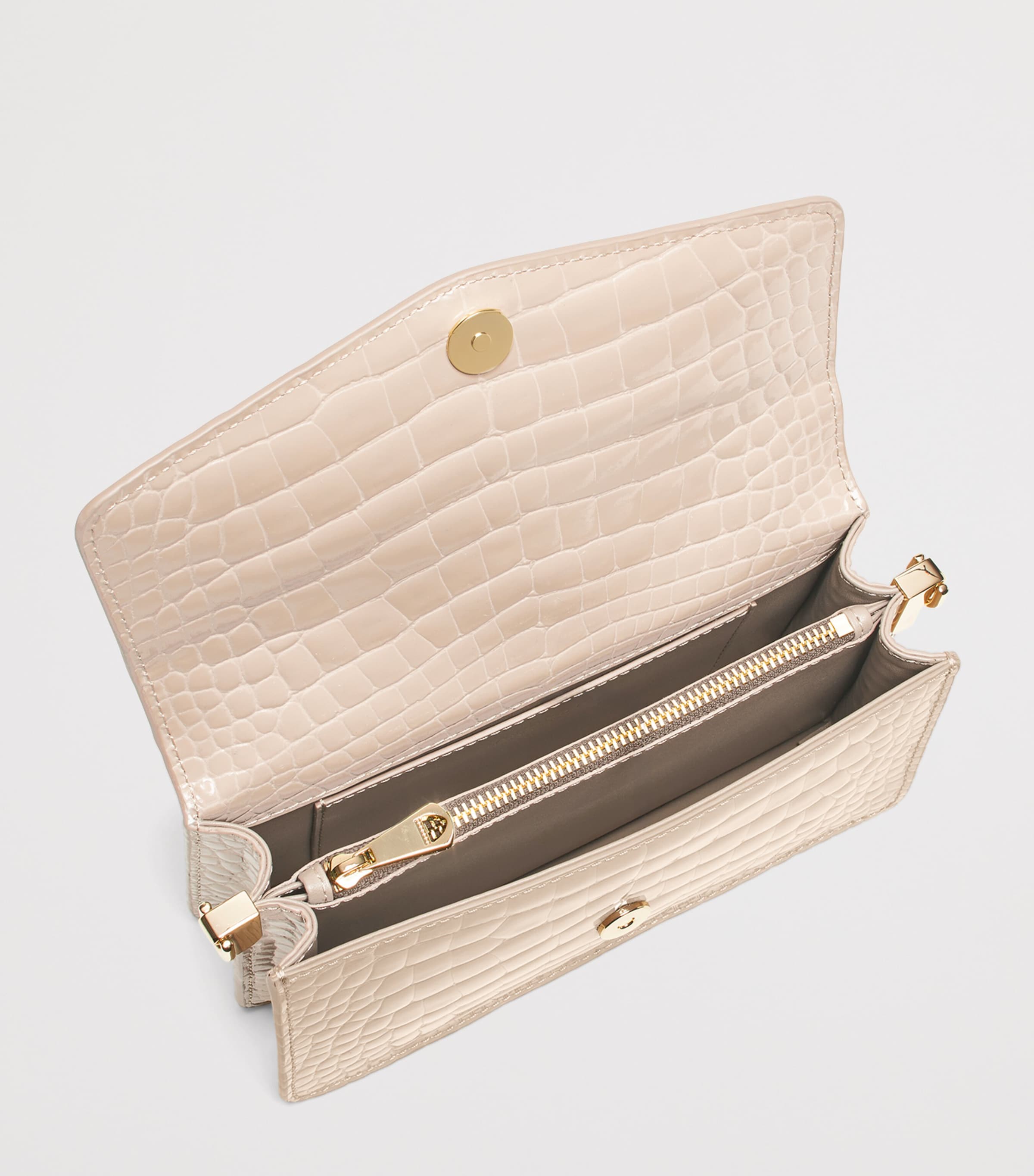 Aspinal Of London Croc-Embossed Leather Eliza Clutch Bag Taupe Image 5