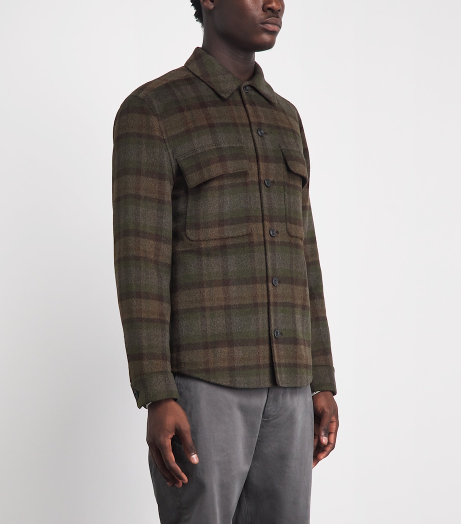 Vince Mens Wool-Blend Plaid Check Overshirt Night Leaf Combo Image 4