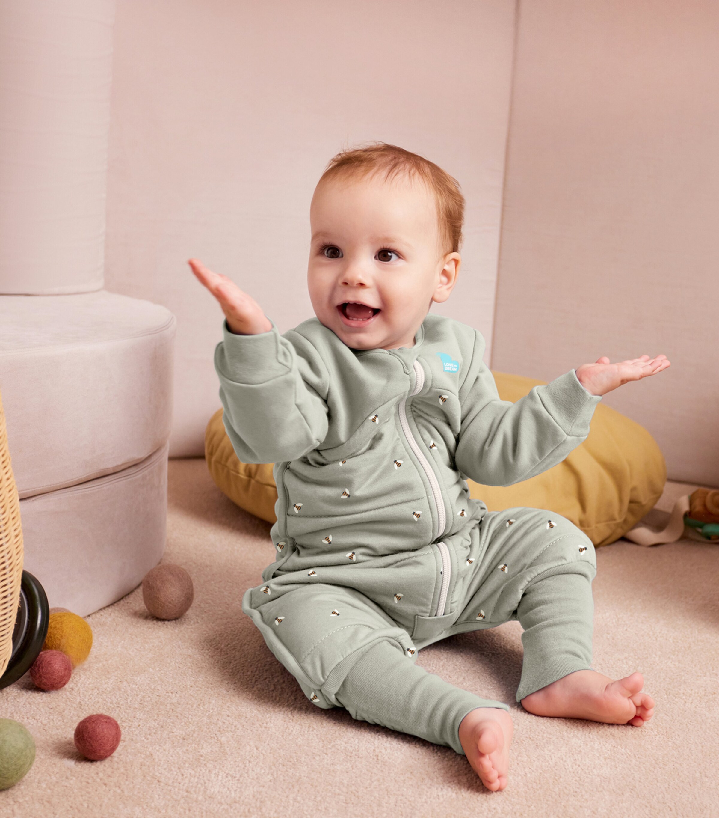 Love to Dream 2.5 Tog Stretch-Cotton Bee Playsuit (12-24 Months) Olive Image 2
