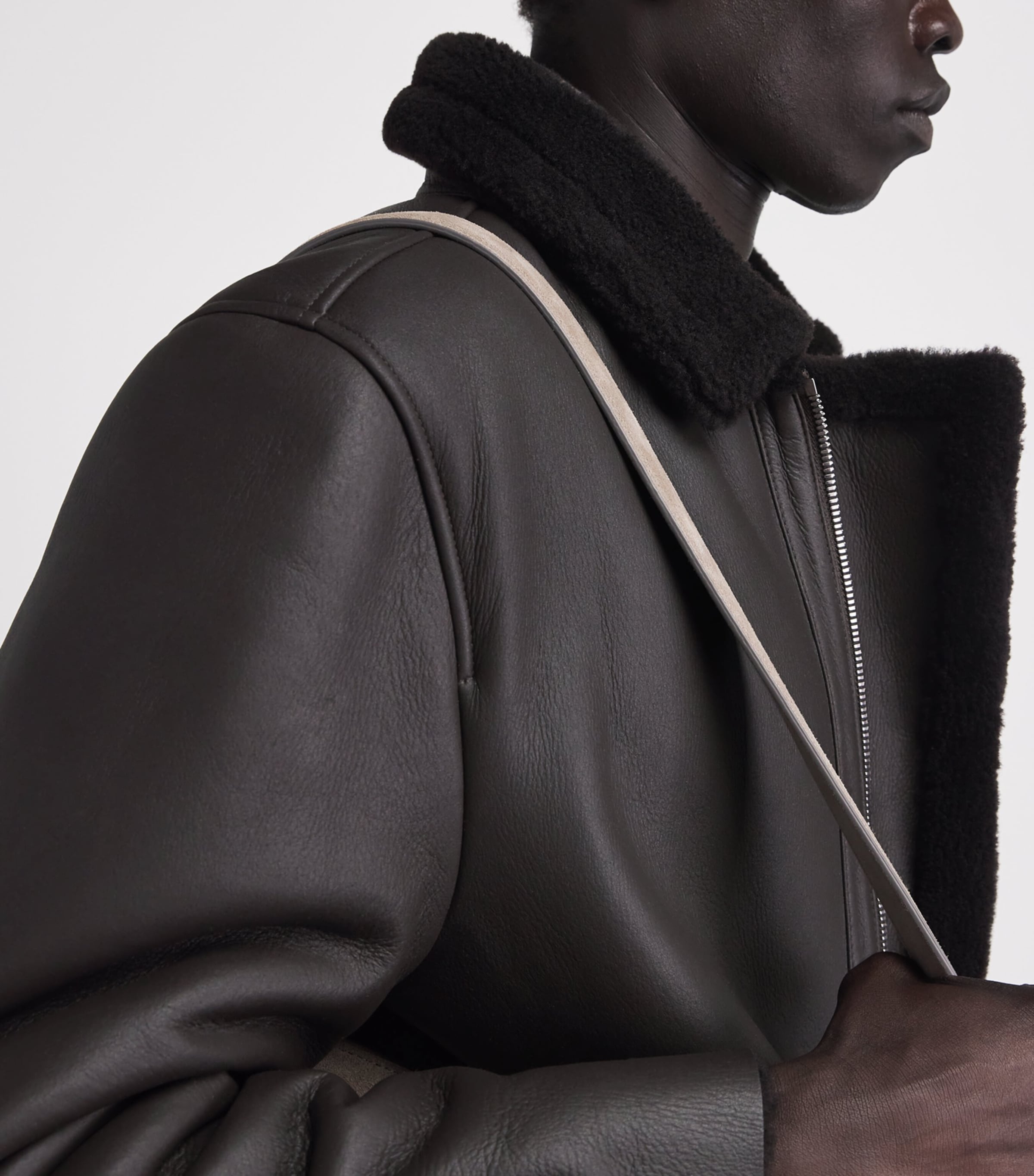 Pal Zileri Mens Lamb Shearling Long Coat Brown Image 3