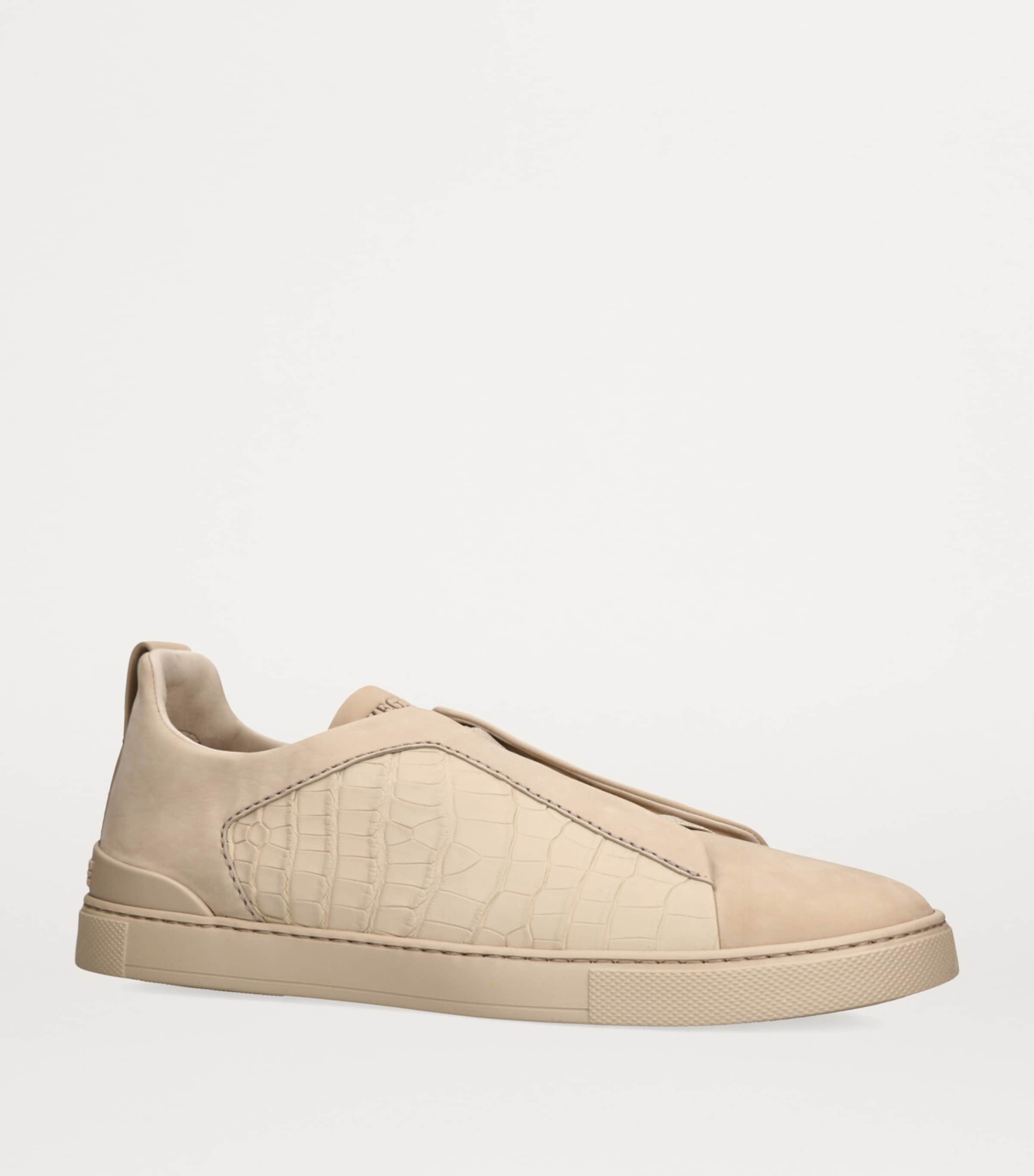 Zegna Beige Crocodile Leather Triple Stitch SECONDSKIN Sneakers