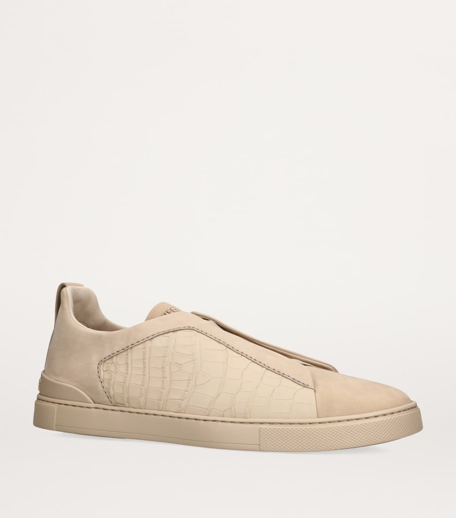 Crocodile Leather Triple Stitch SECONDSKIN Sneakers BEIGE Image 3