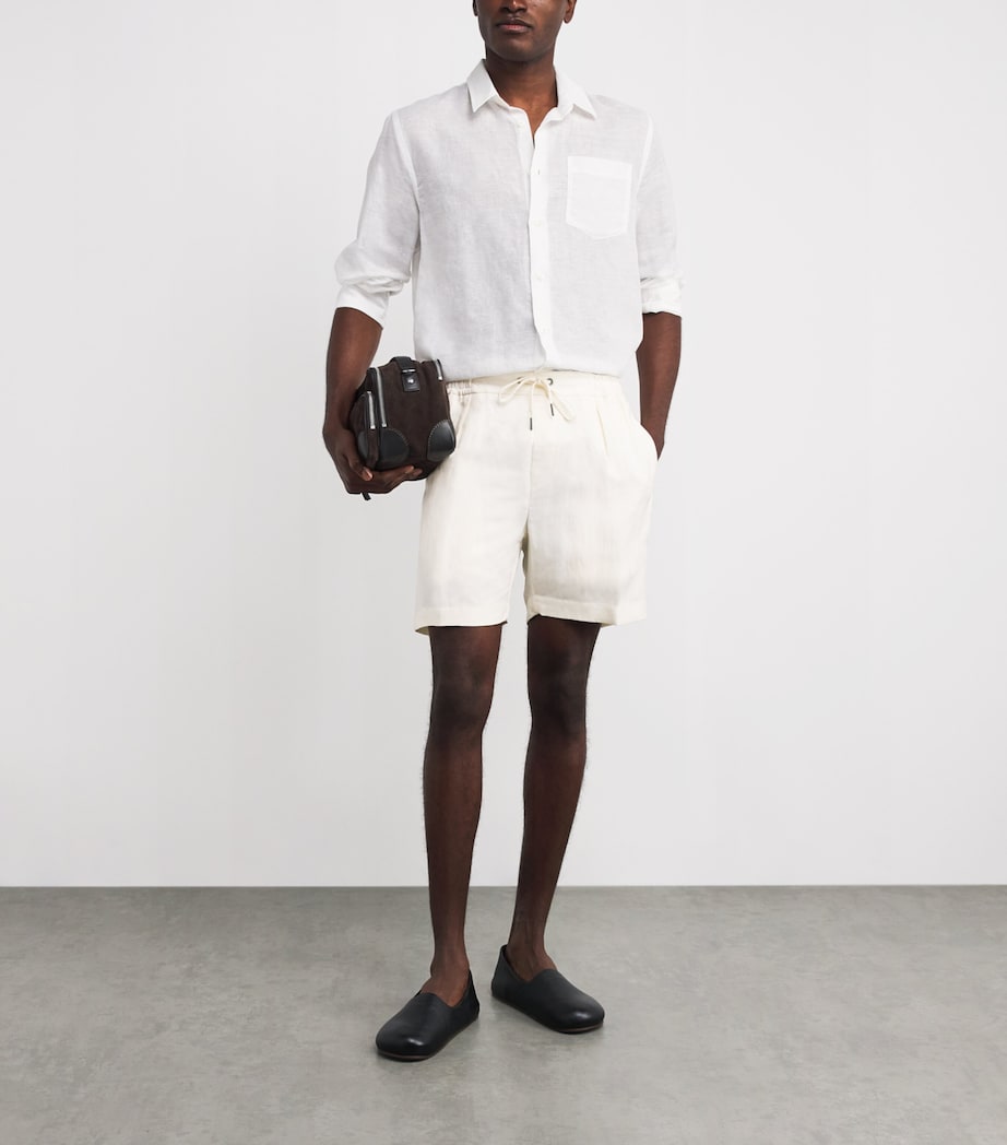 Ralph Lauren Purple Label Mens Silk-Linen Drawstring Shorts Cream Image 2