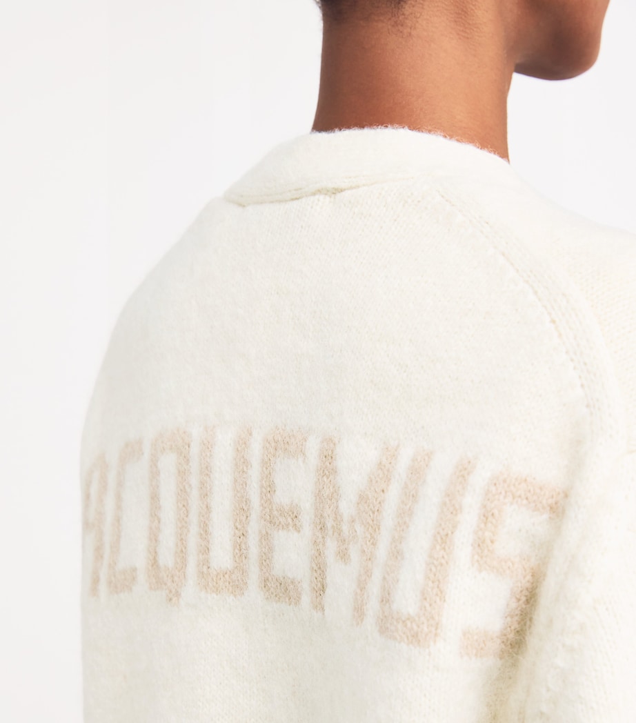 Jacquemus Womens Alpaca-Blend Jacquard Monogram Cardigan Light Beige Image 6