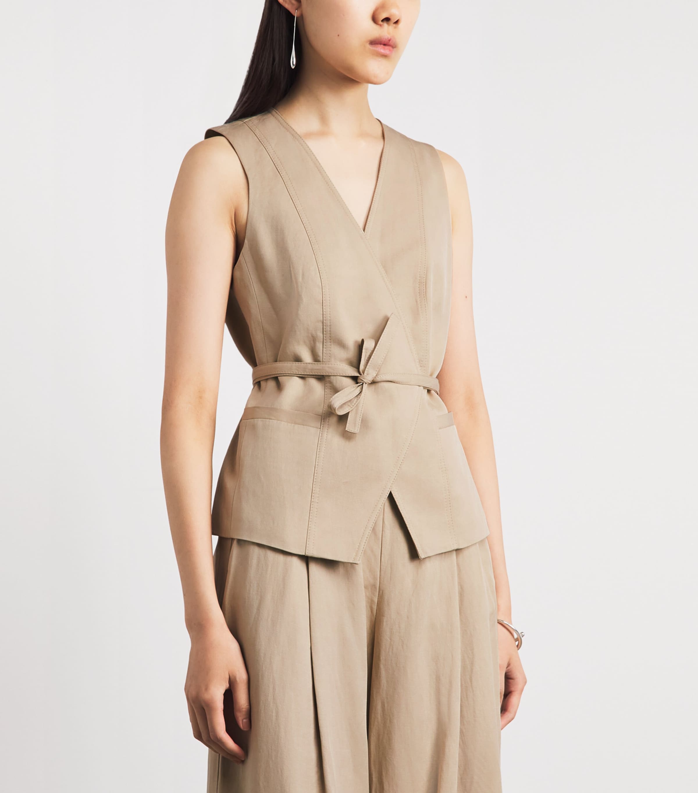 ME+EM Womens Wrap-Around Waistcoat Warm Stone Image 4