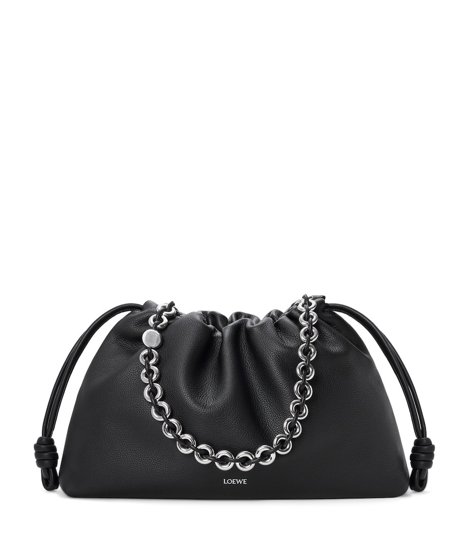 Large Leather Flamenco Shoulder Bag BLACK Image 1