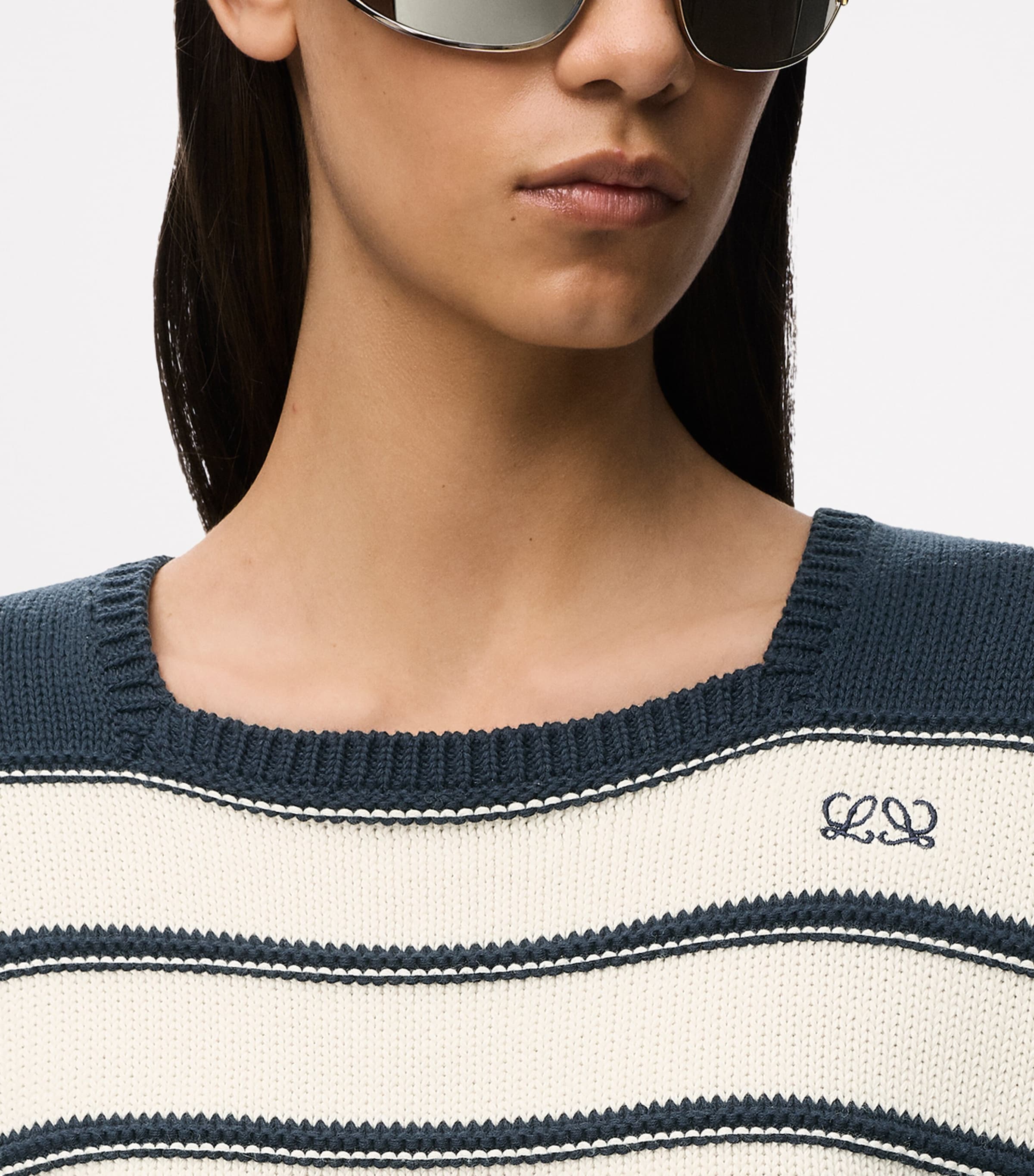 LOEWE Womens Cotton-Wool Stripe Sweater White/navy Blue Image 5