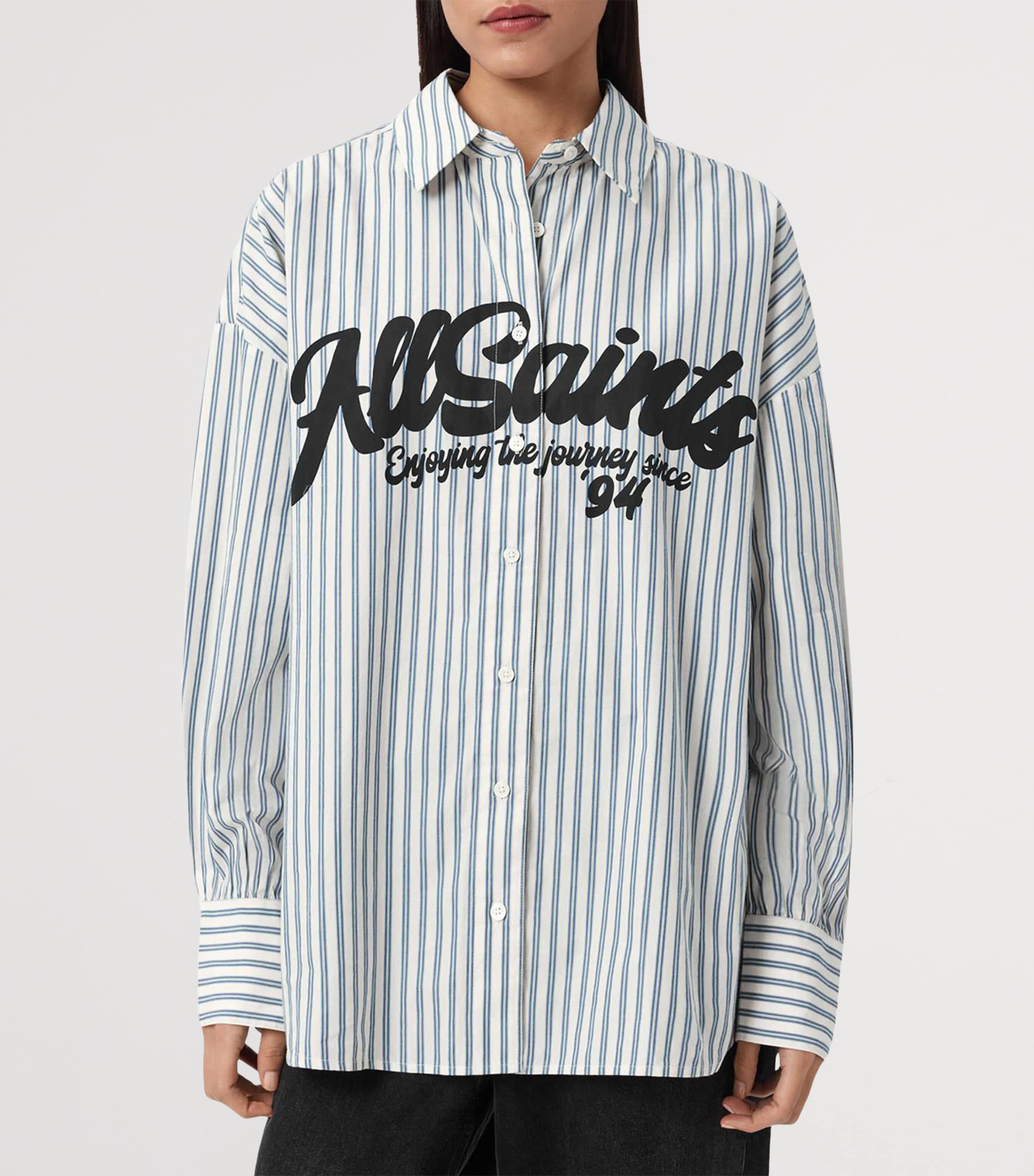 AllSaints Womens Organic Cotton Adrianne Shirt Blue/white Image 3