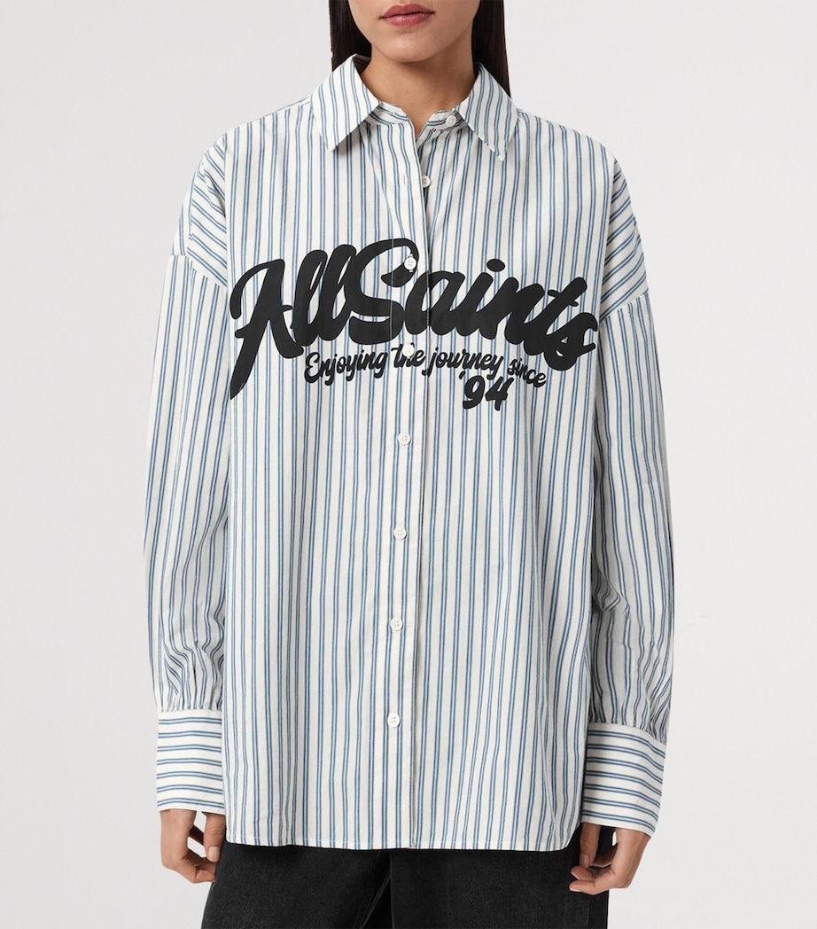 AllSaints Womens Organic Cotton Adrianne Shirt Blue/white Image 3
