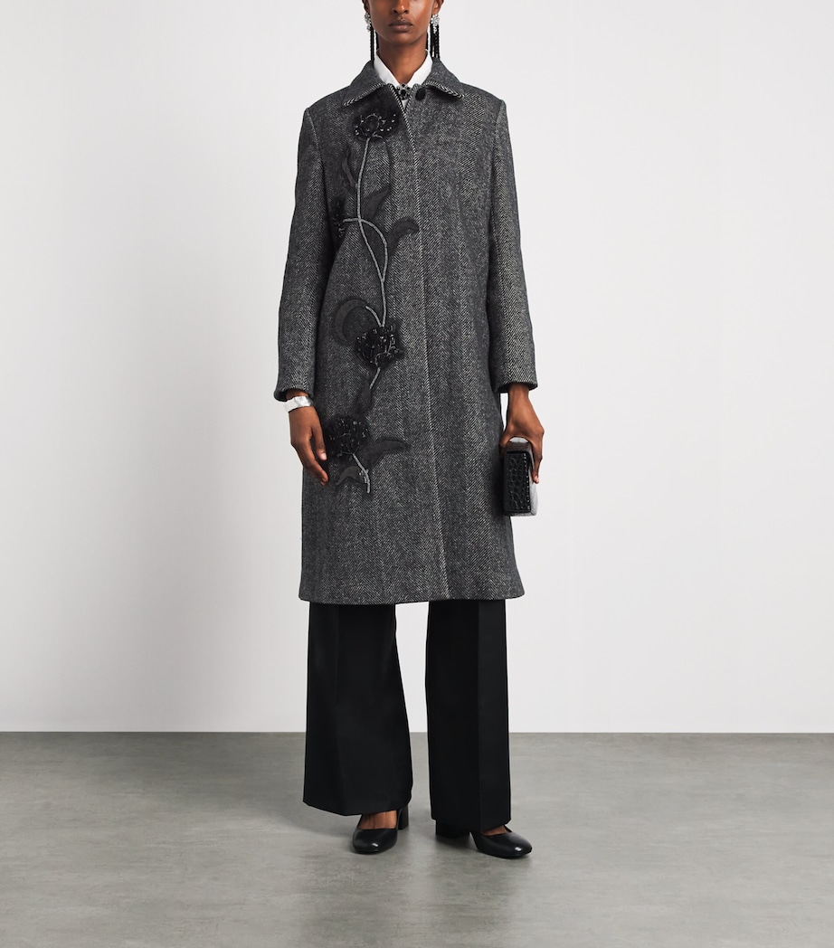 Huishan Zhang Womens Floral Appliqué Giana Coat Black Image 2