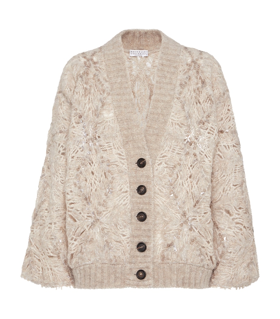 Mohair-Wool-Blend Embroidered Frosty Cardigan CZD64 Image 1