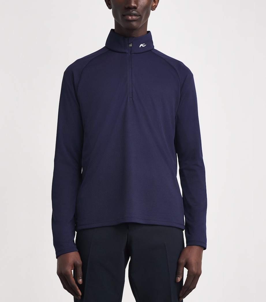 KJUS Mens Pima Cotton Hollow Half-Zip Top Atla Blue Image 4