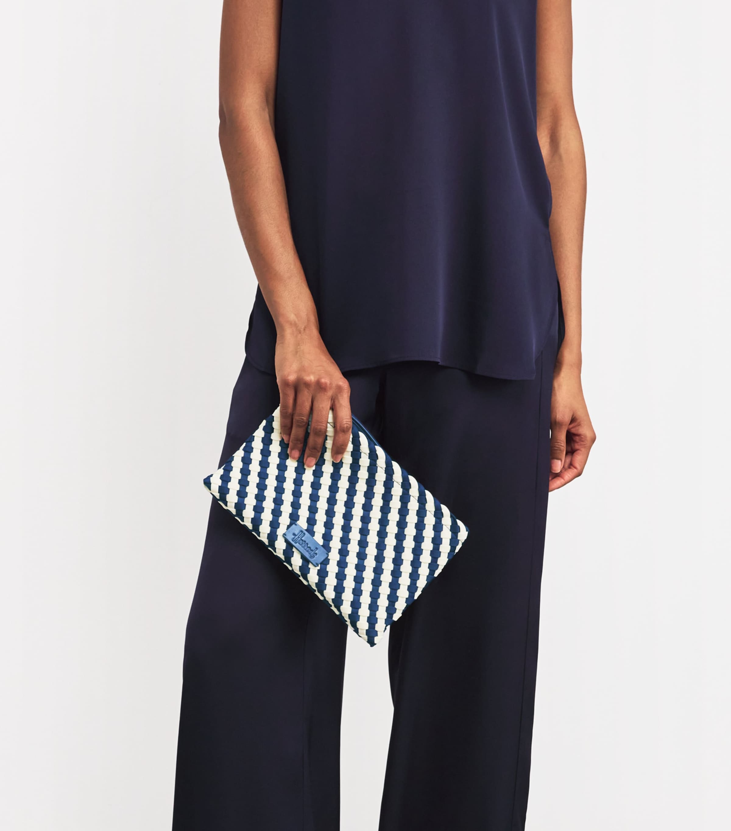 Harrods Neoprene Woven Pouch Navy Image 2
