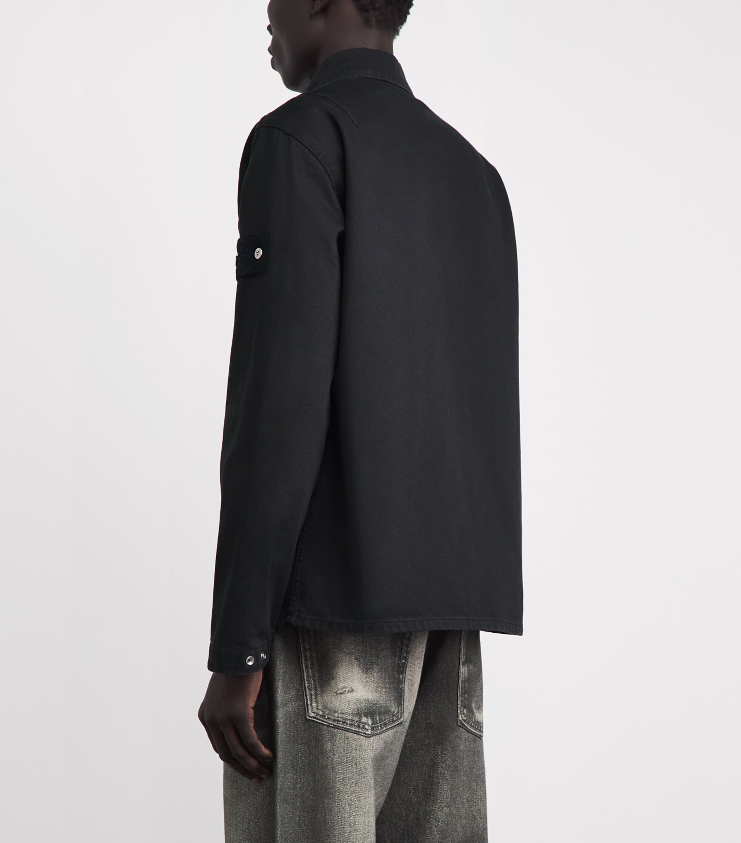 Stone Island Black Denim Zip-Up Overshirt | Harrods US