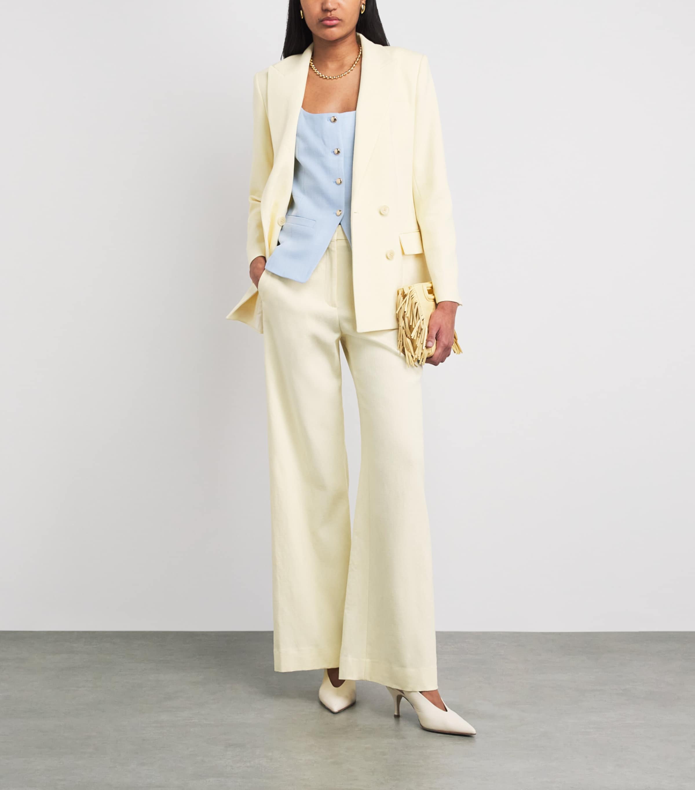 Maje Womens Tailored Wide-Leg Trousers Pale Yellow Image 2