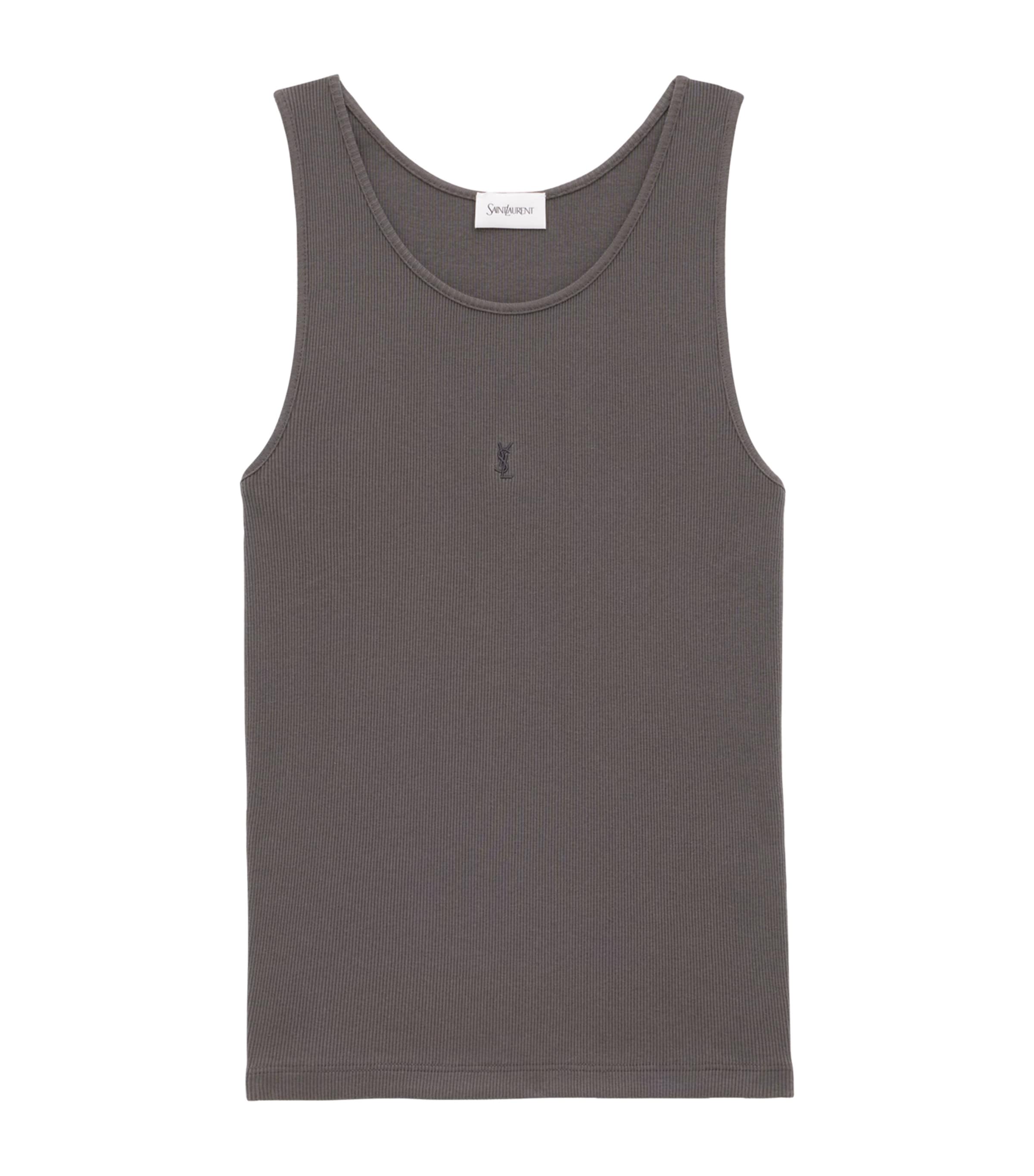 Saint Laurent Ribbed Texture Sleeveless Tank Top In Grey
