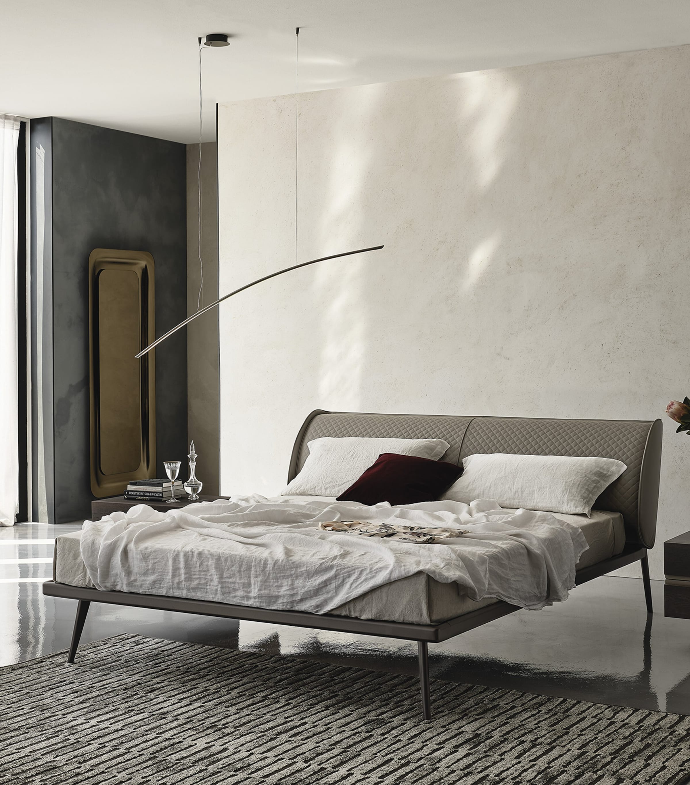 Cattelan Leather And Steel Ayrton Bed Frame In Grey