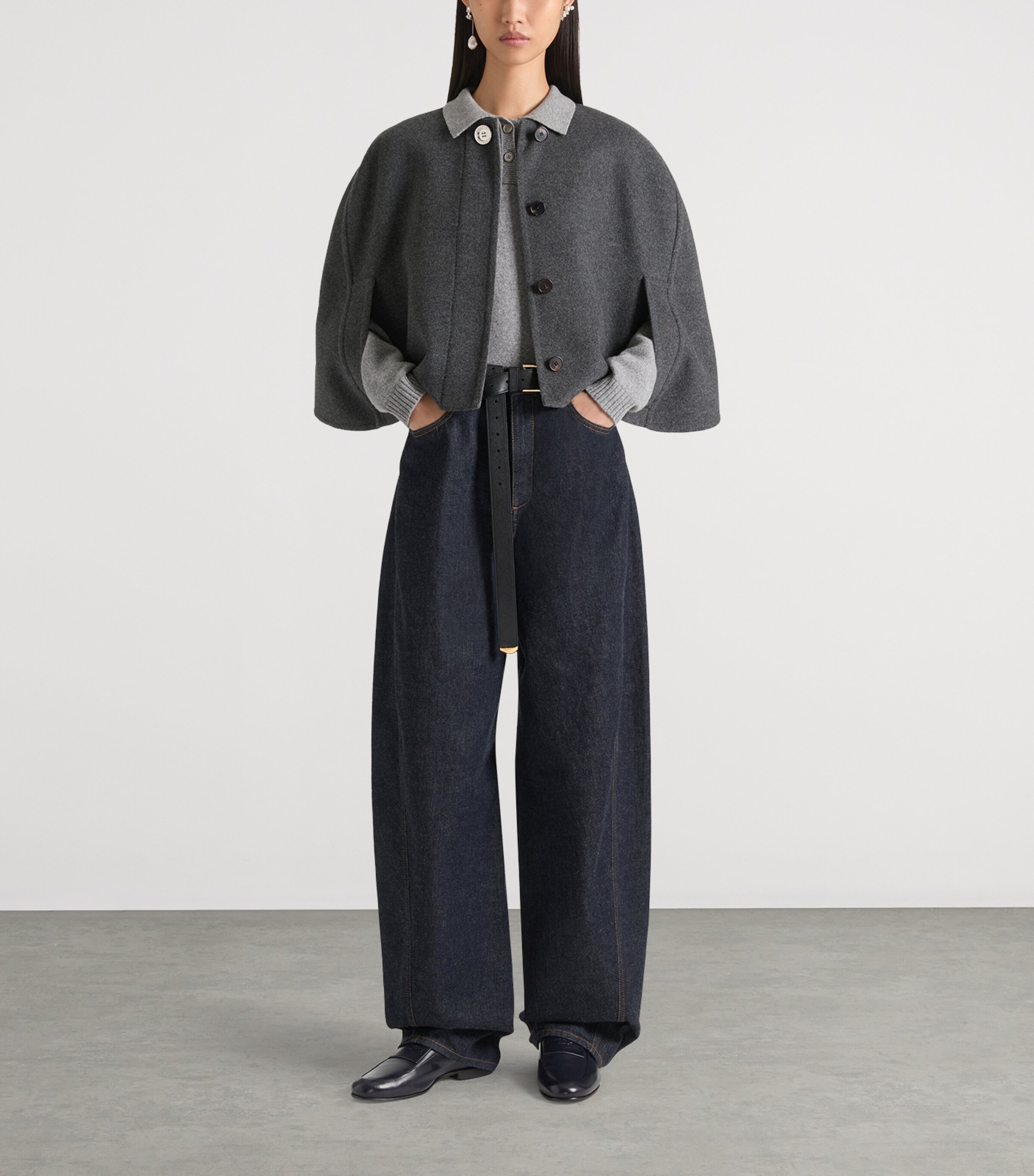 Wool-Cashmere Cropped Cape DARK GREY/GREY Image 2