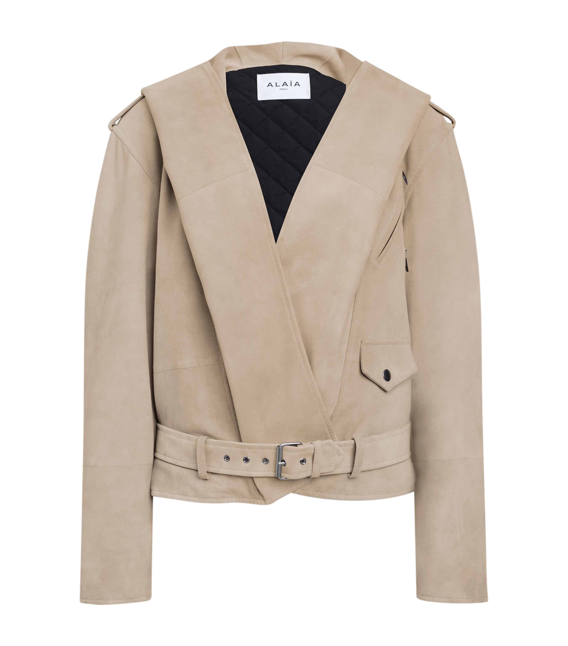 Alaïa Suede Hooded Biker Jacket In Sand