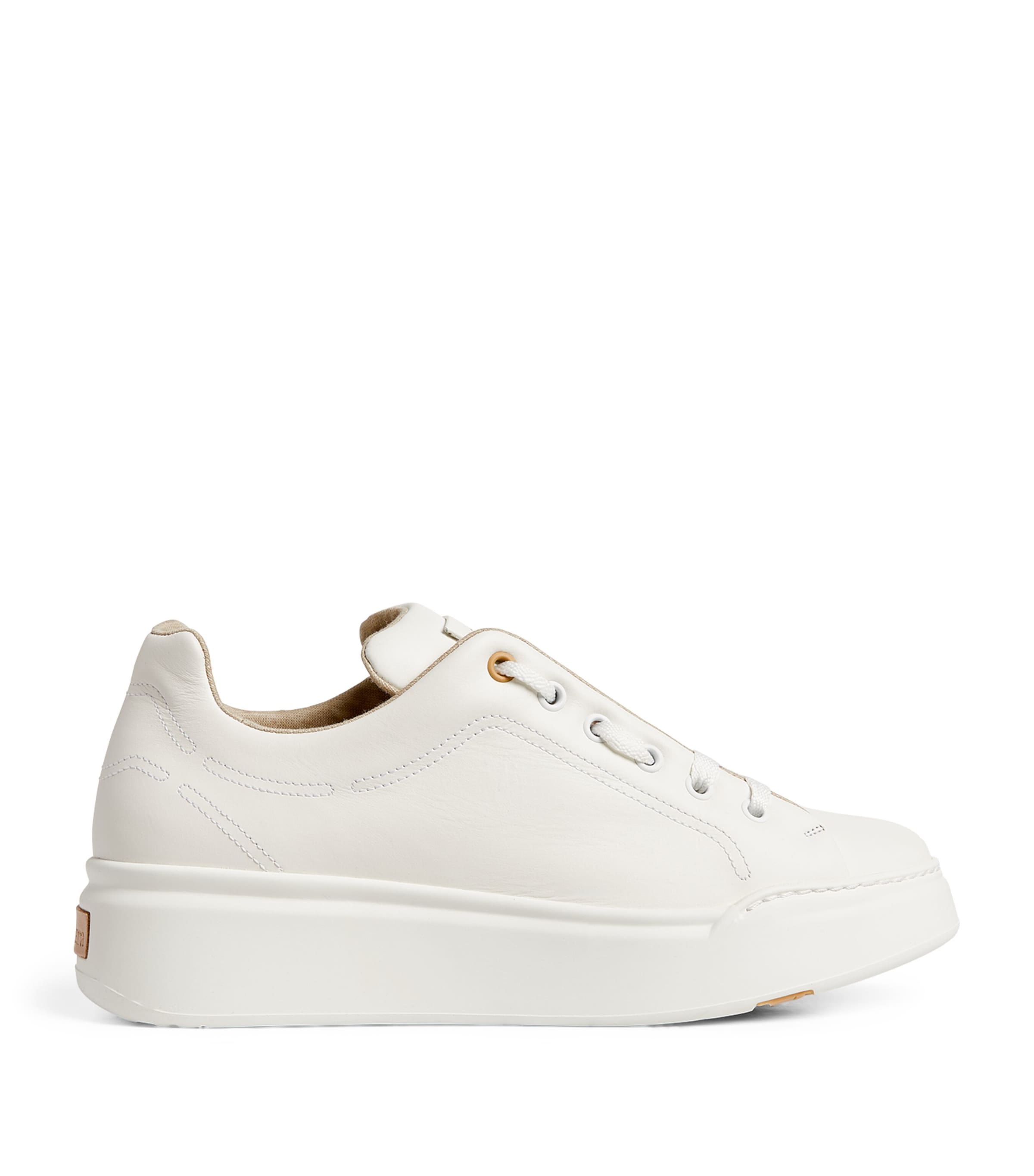 Max Mara Round Head Leather Sneakers In White