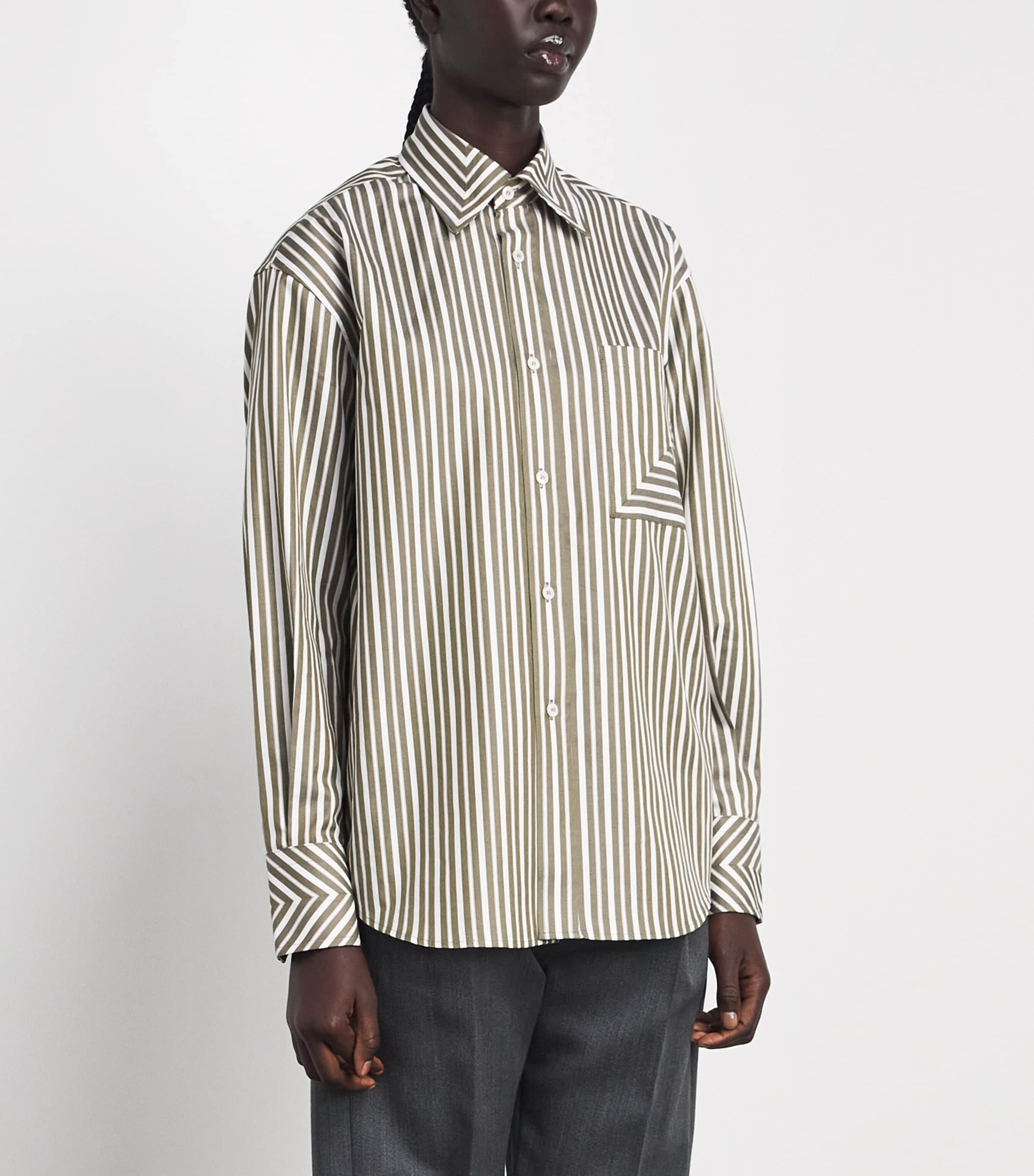 Victoria Beckham Womens Stripe Pocket-Detail Shirt Grn/wt Image 4