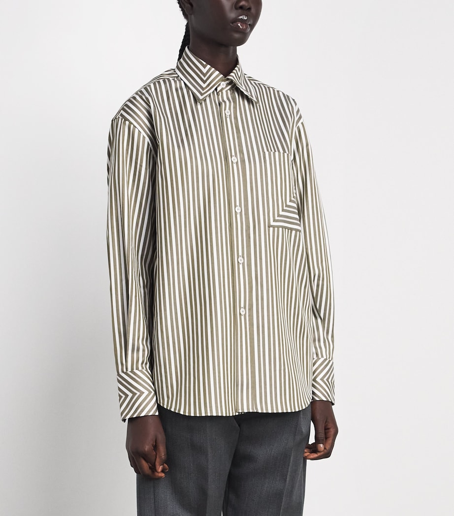Victoria Beckham Womens Stripe Pocket-Detail Shirt Grn/wt Image 4