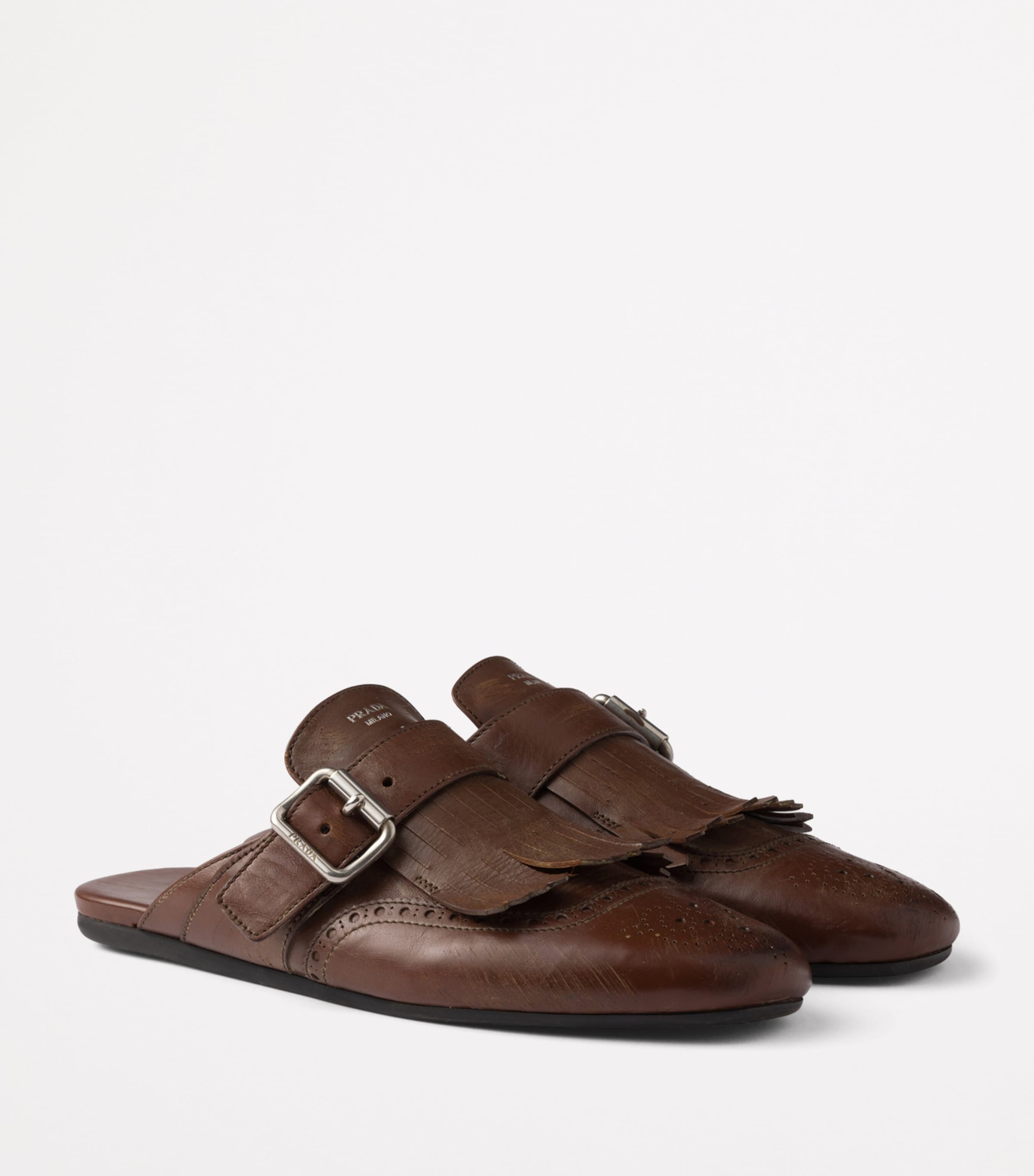 Leather Fringed Shuffle Mules F0046 Image 2