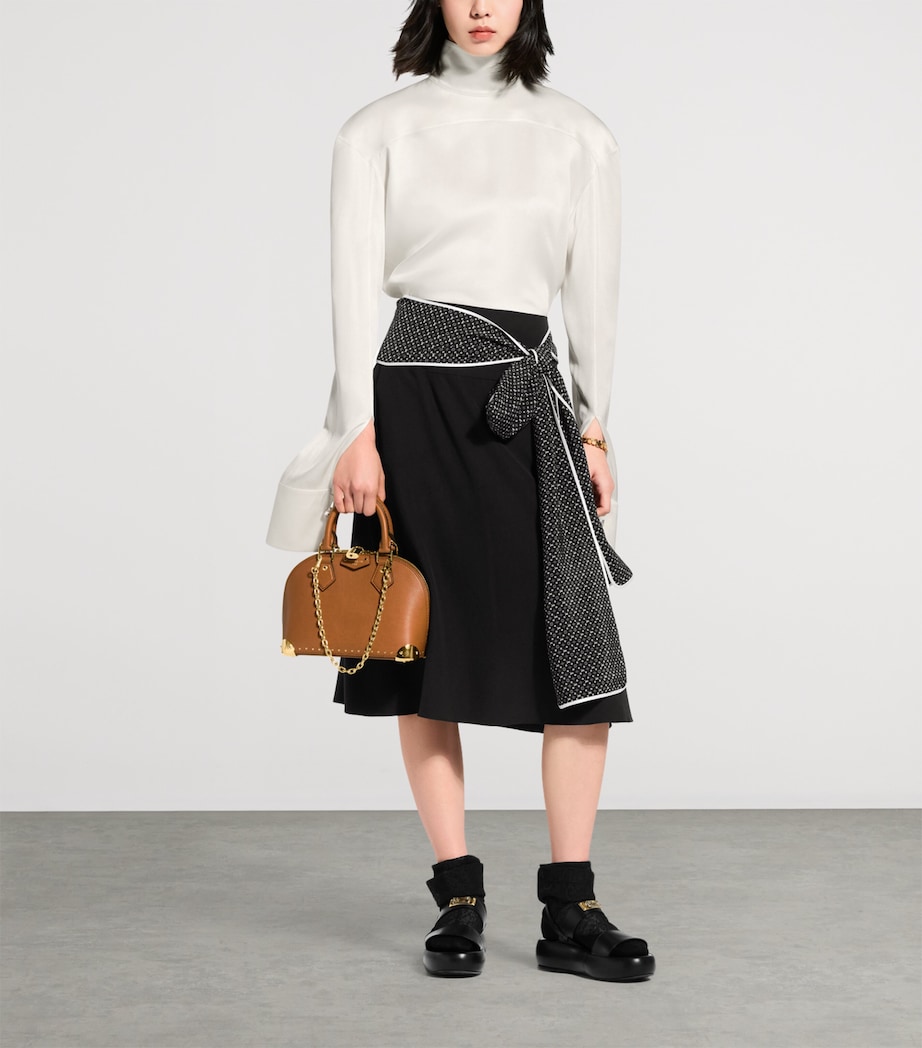 LOUIS VUITTON Womens Silk Monogram-Scarf Midi Skirt Black Image 2