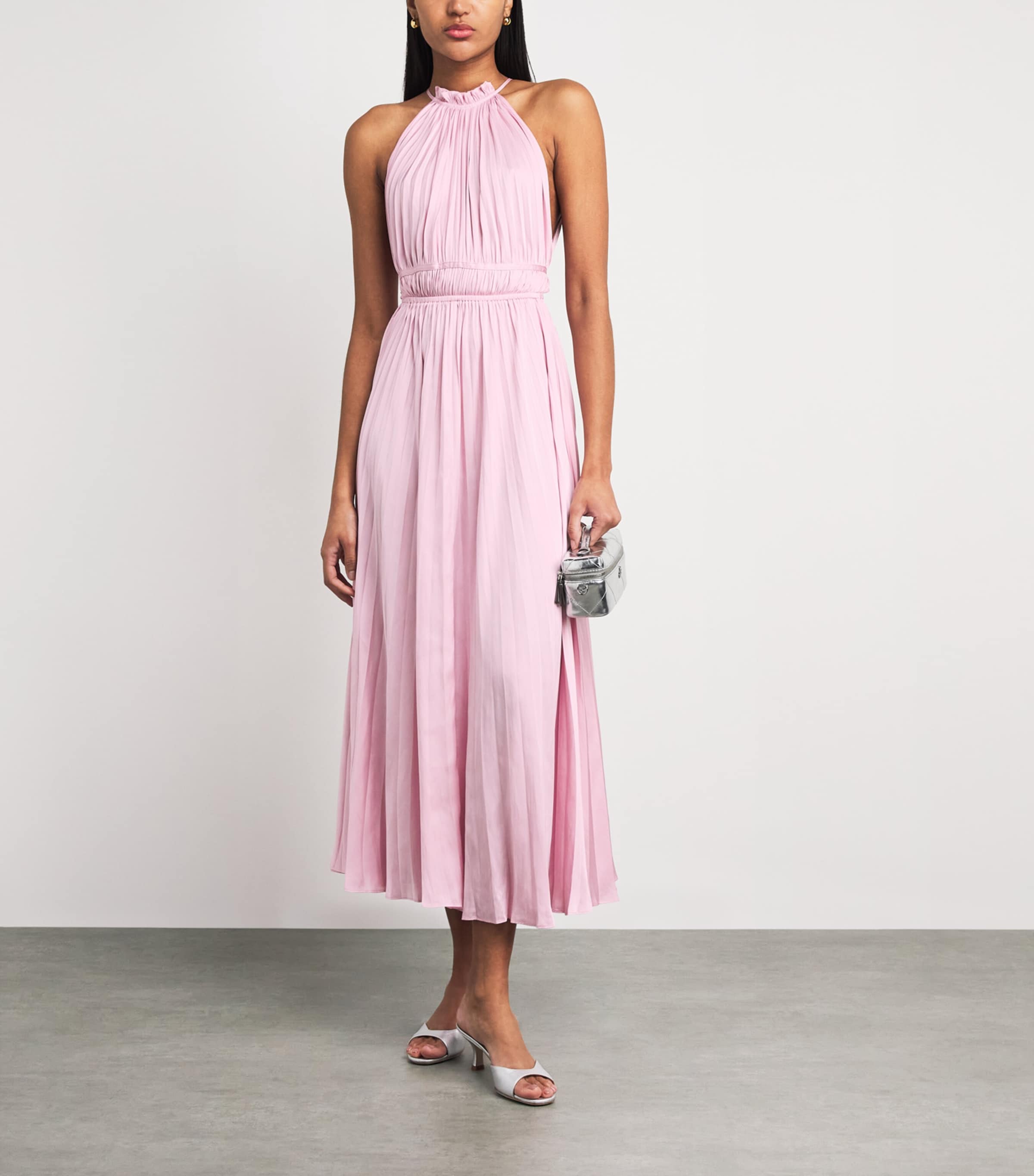 Maje Womens Satin Pleated Maxi Dress Pink Image 2