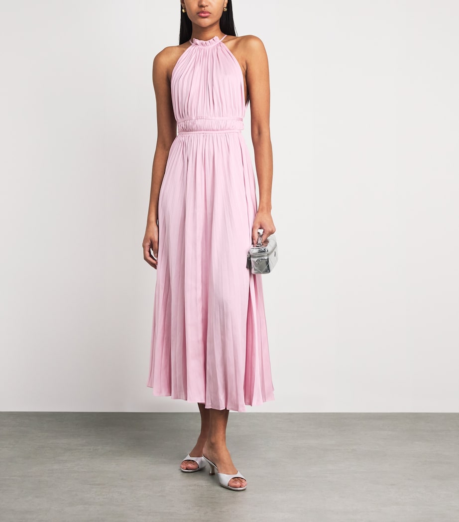 Maje Womens Satin Pleated Maxi Dress Pink Image 2