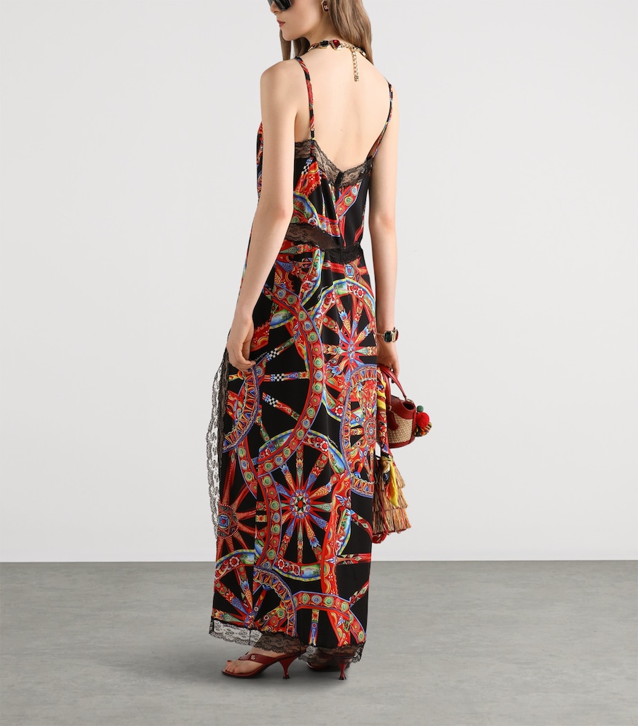 Dolce&Gabbana Womens Silk-Blend Carretto Print Maxi Dress Ruote Carretto Image 3