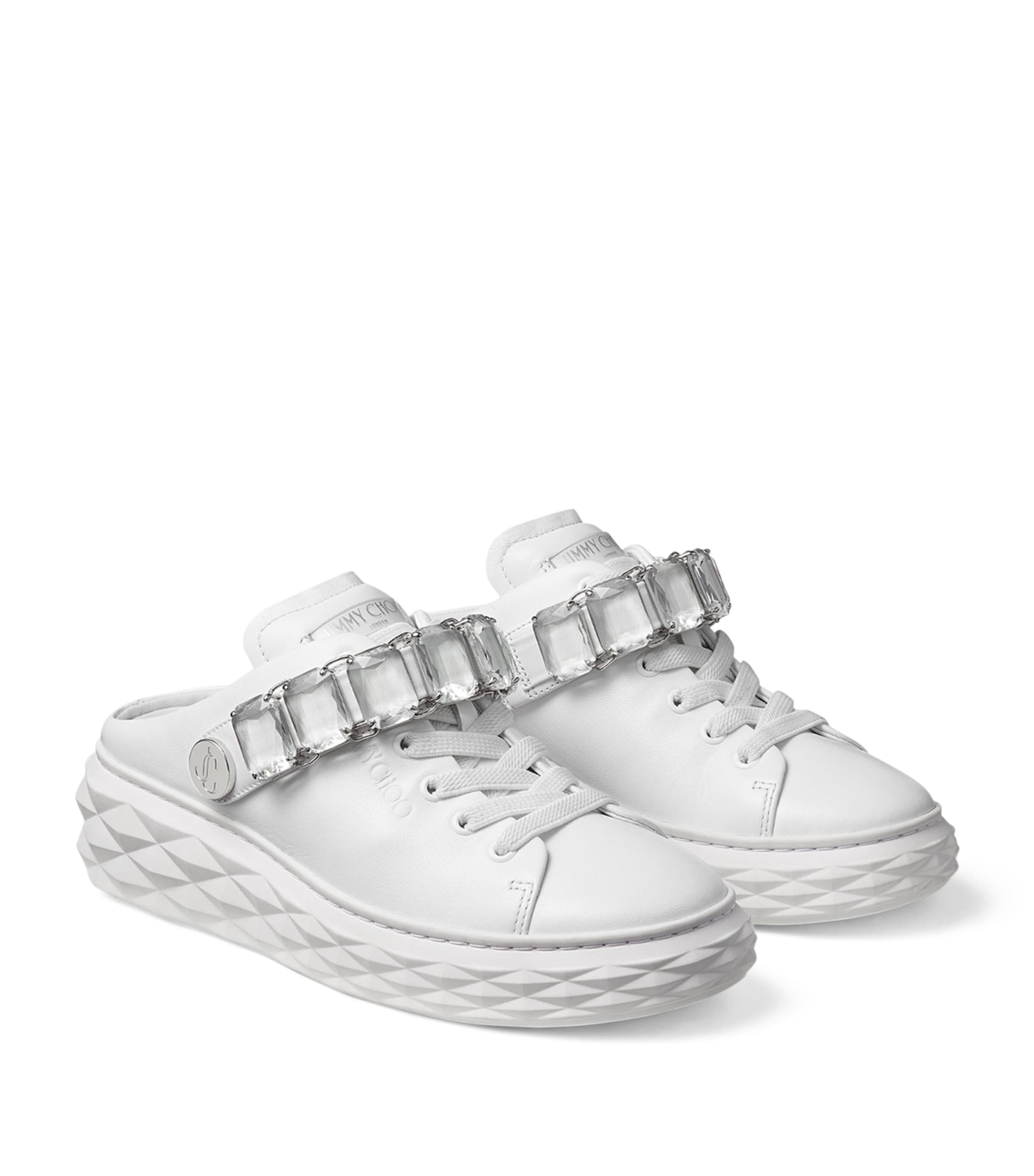 Leather Diamond Sling Sneakers V WHITE/CRYSTAL Image 5