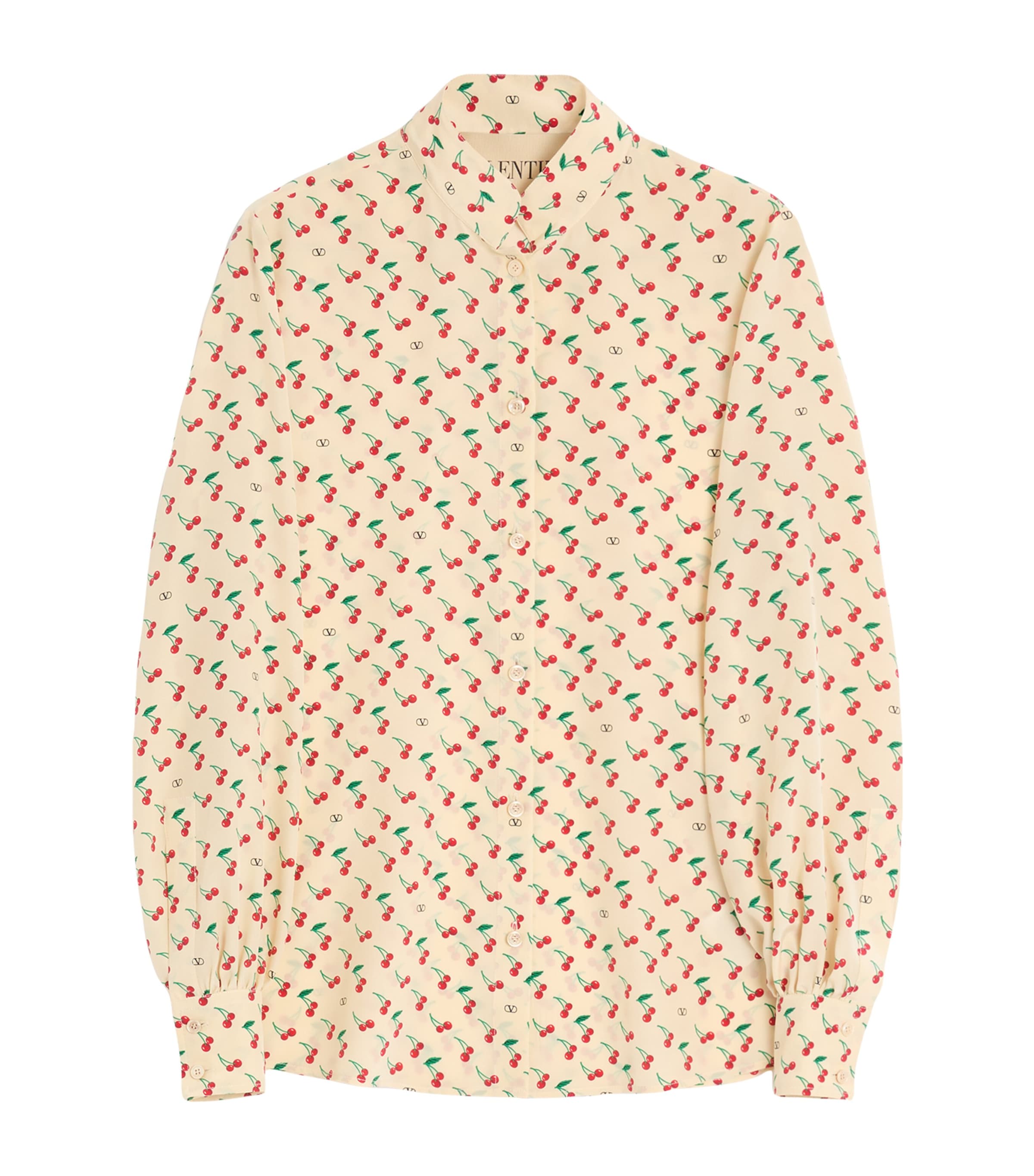 Valentino Crepe De Chine Shirt With Cherryfic Print In Neutral