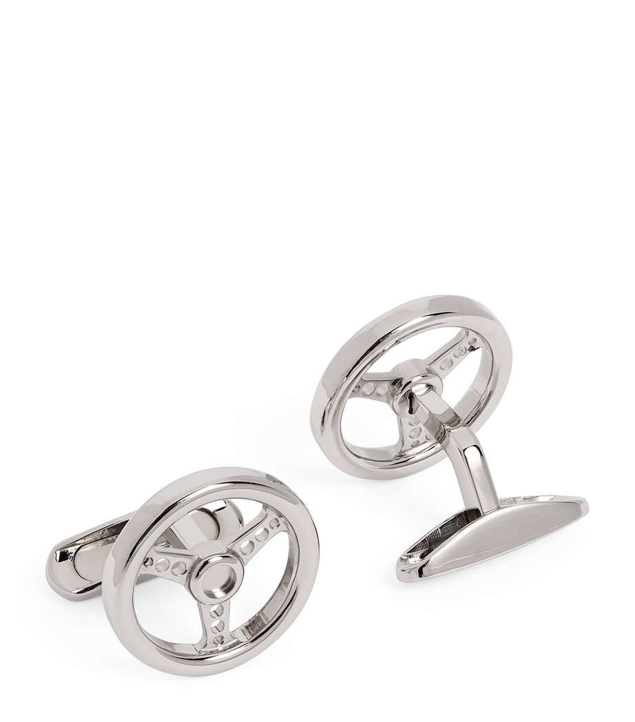 Racing Steering Wheel Cufflinks SILVER Image 1