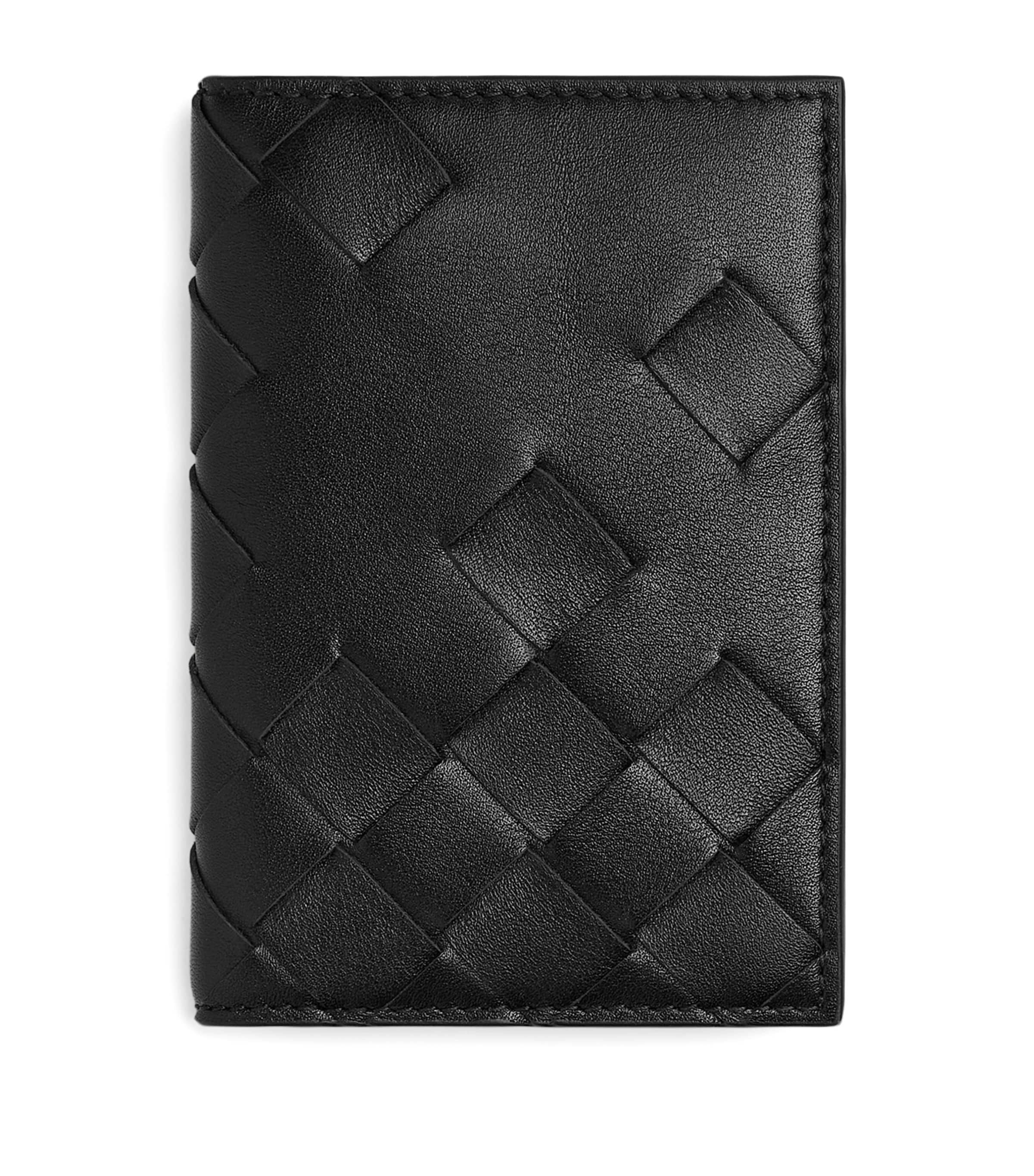 Bottega Veneta Leather Intrecciato Bifold Card Holder In Black