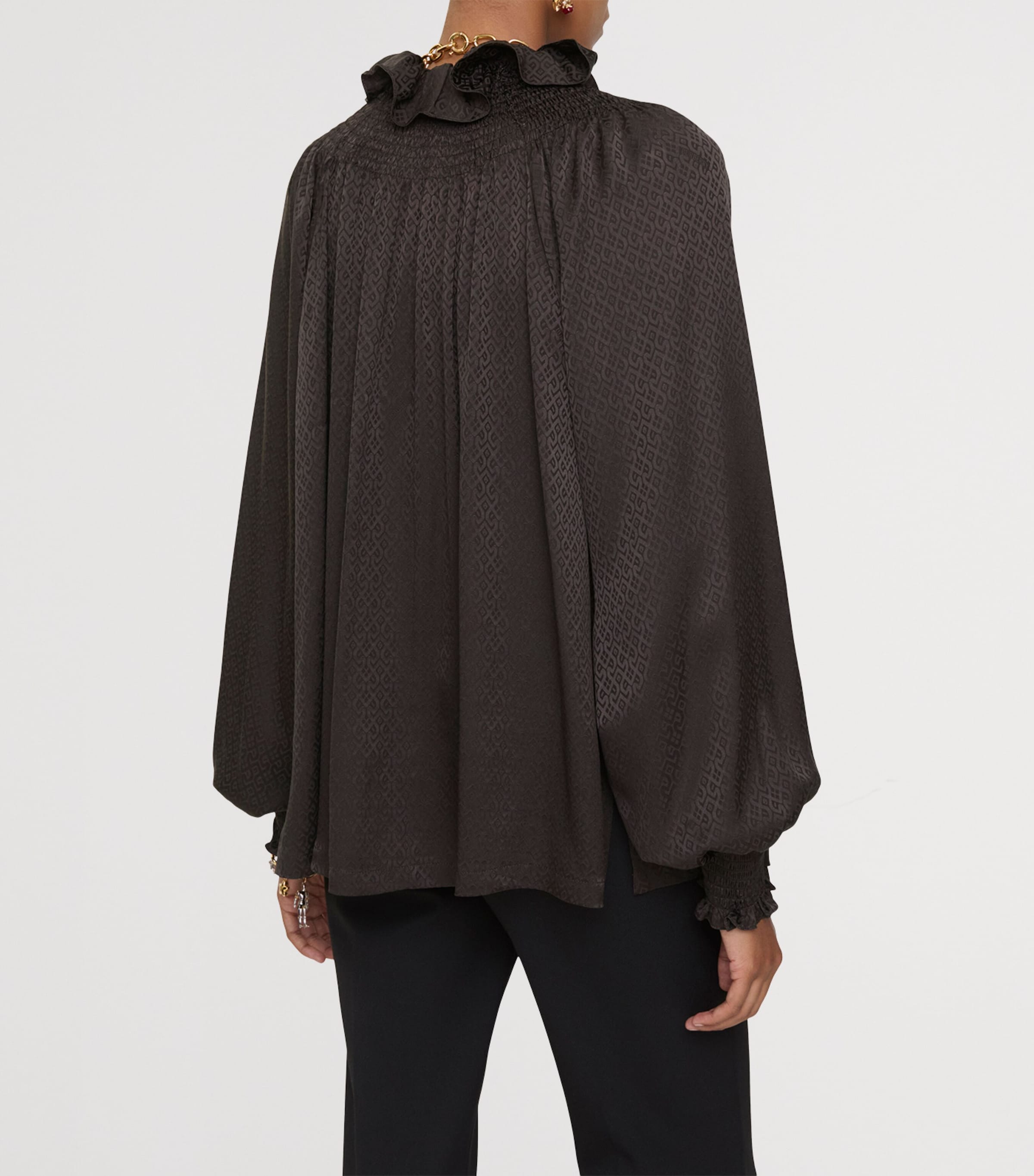 Silk Geometric Blouse HAWK BROWN IP PAT Image 3