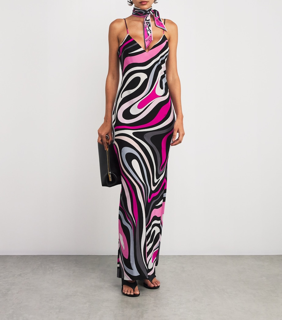 Silk Fiocchetti Print Scarf 001 NERO/FUXIA Image 2