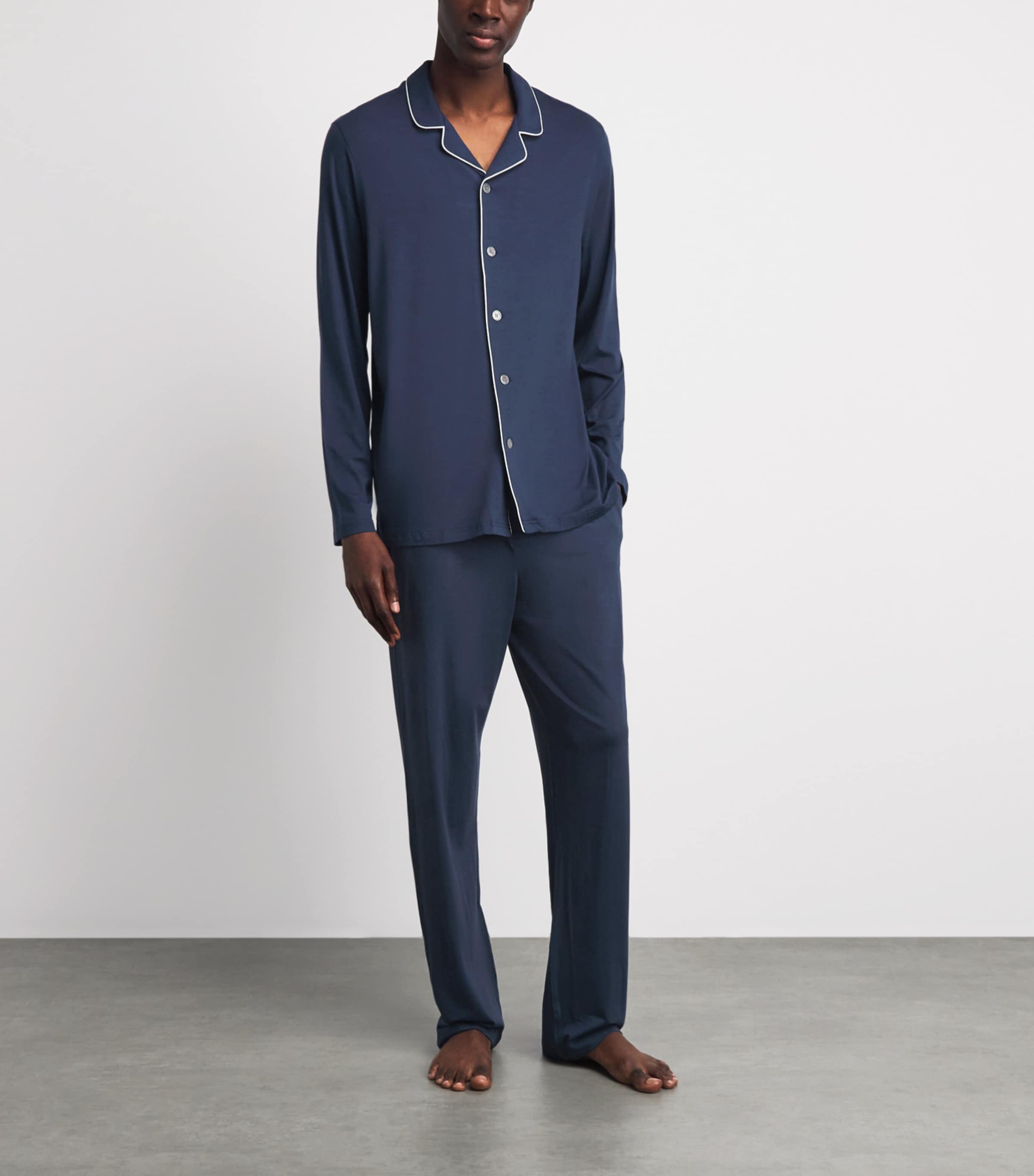 Derek Rose Mens Modal-Blend Basel Pyjama Set Navy Image 7