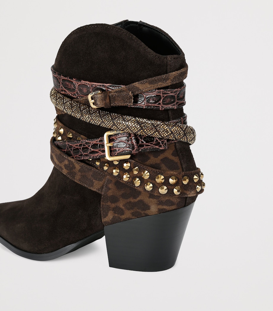 Suede Multi-Strap Western Ankle Boots DK.BRN COM Image 2