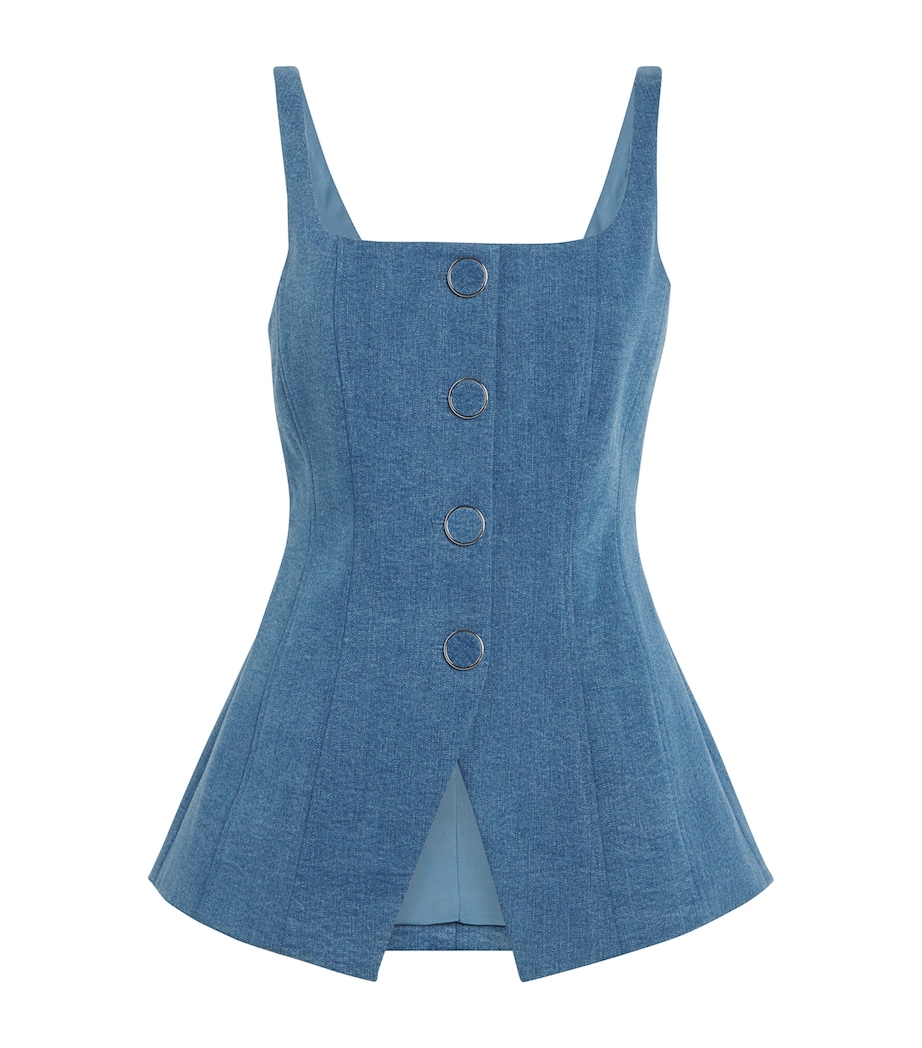 Veronica Beard Womens Denim Liana Tailored Top Sea Glare Image 1