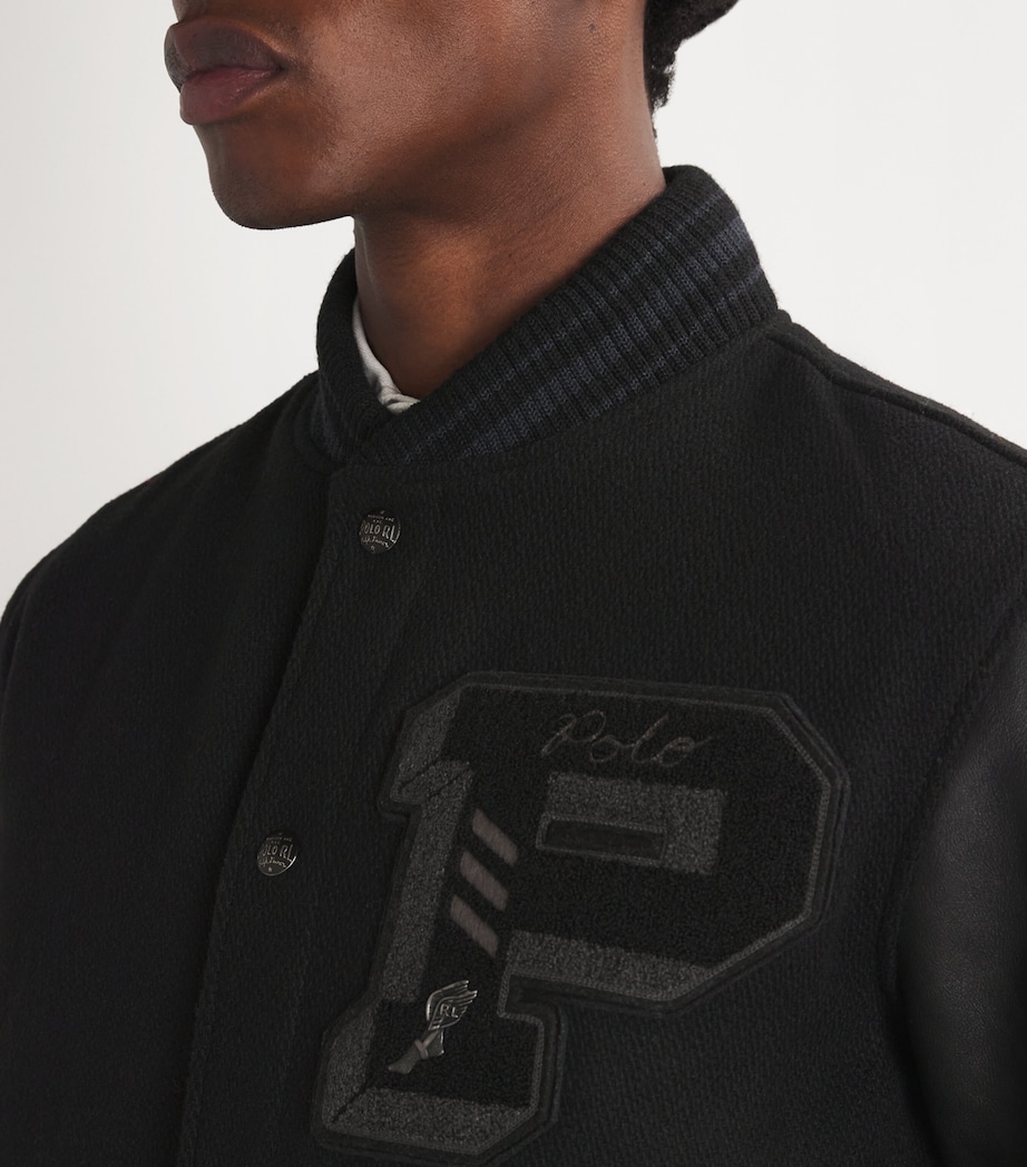 Wool-Blend Appliqué Bomber Jacket BLACK Image 6