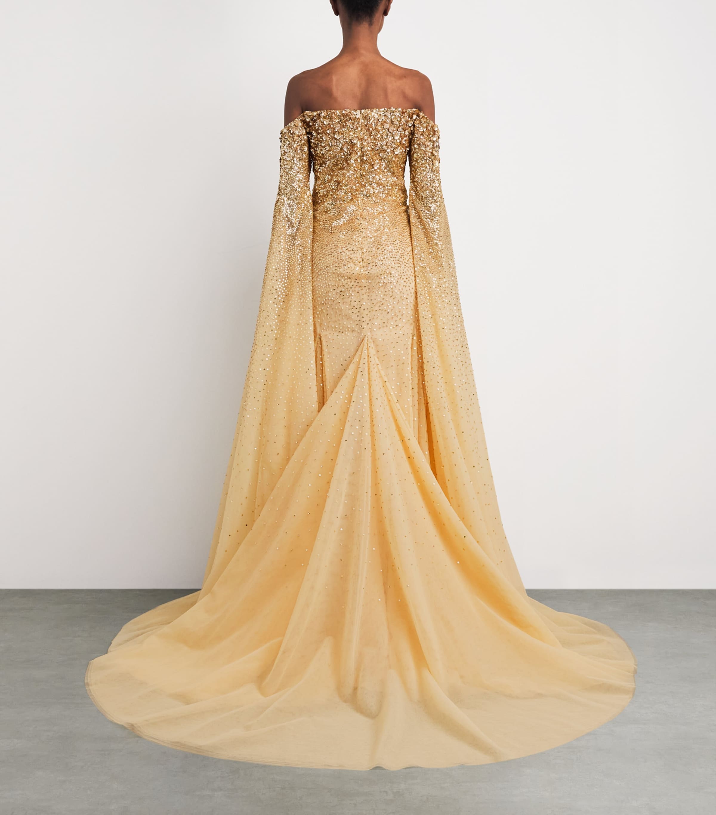 Pamella Roland Womens Sequinned Cape-Sleeve Gown Gold Image 4