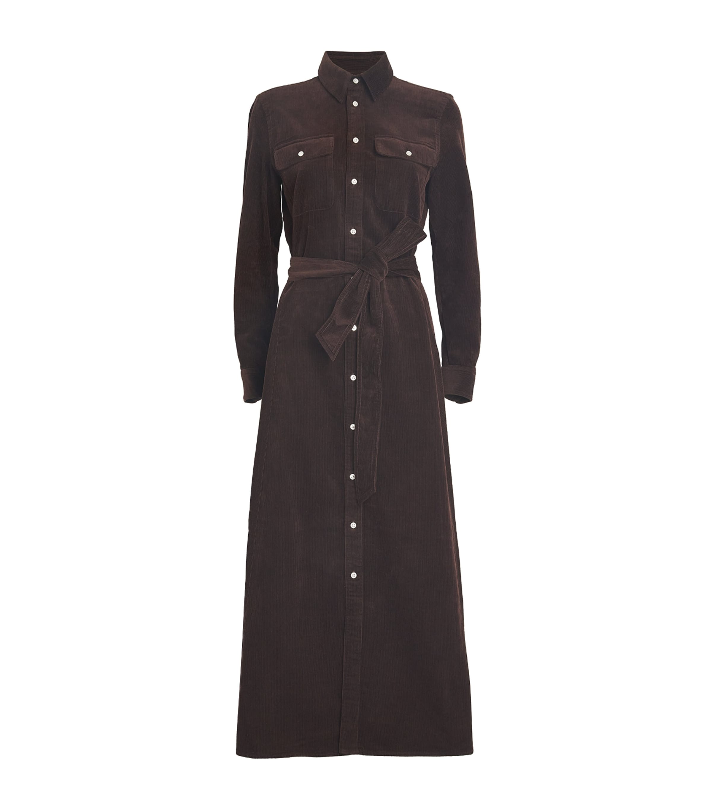 Polo Ralph Lauren Corduroy Midi Shirt Dress In Brown