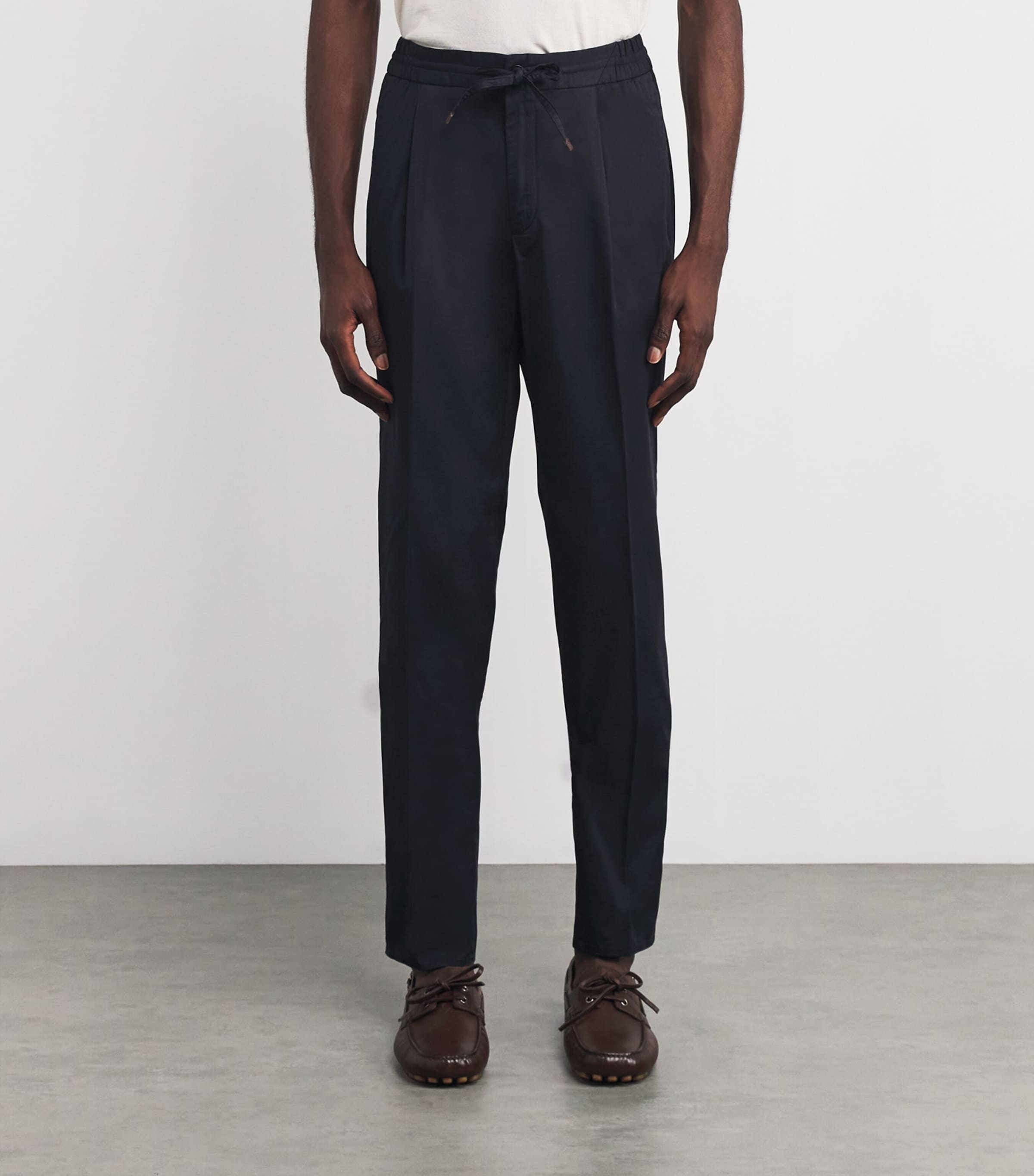 Cotton-Blend Drawstring Tailored Trousers 821 BLU SCURO Image 3