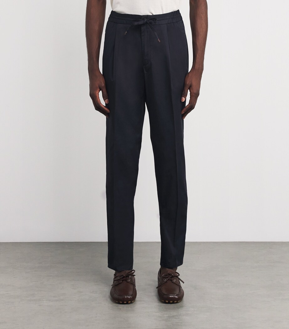 Cotton-Blend Drawstring Tailored Trousers 821 BLU SCURO Image 3